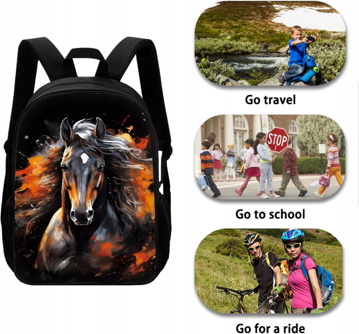 4pcs Horse Children School Backpack for Girls Cool Horse Kids Bookbag with Type single compartment