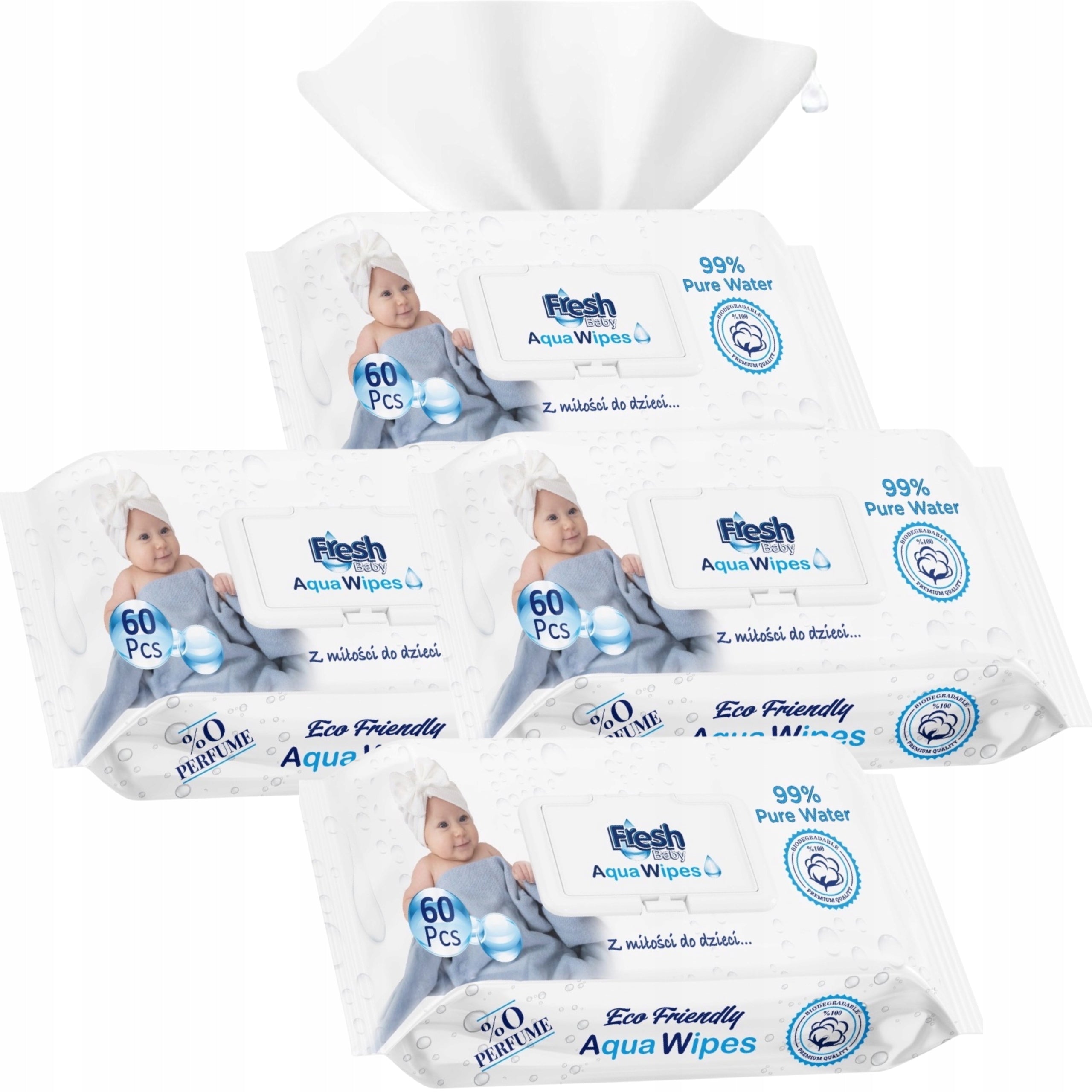 4x AQUAWIPES WET WIPES FOR KIDS AQUA WIPES WET 99% WATER 4PACK