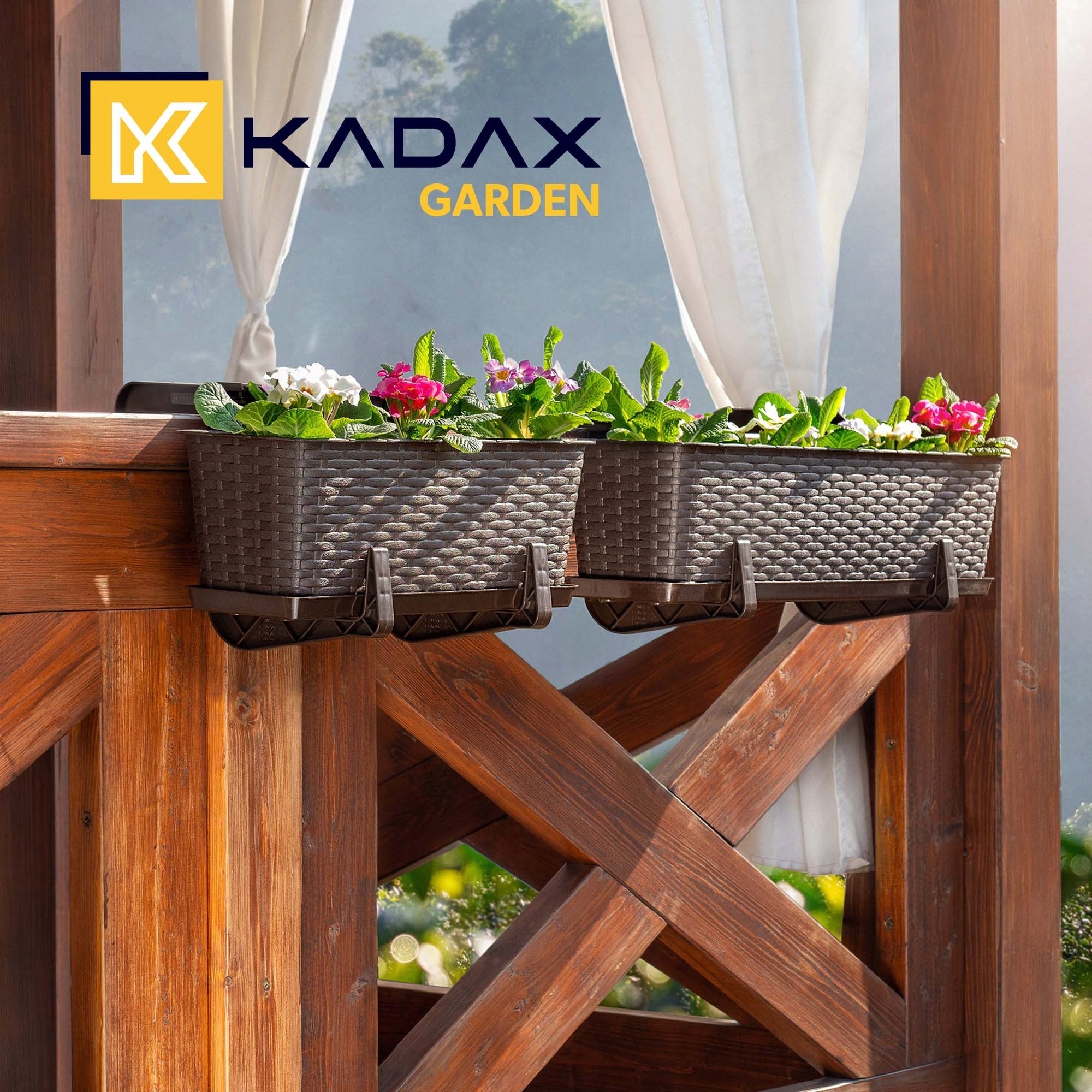 4x BALCONY BOX 60 cm FLOWER POT RATTAN BOXES HANDLES STAND BROWN EAN (GTIN) 5903699475027