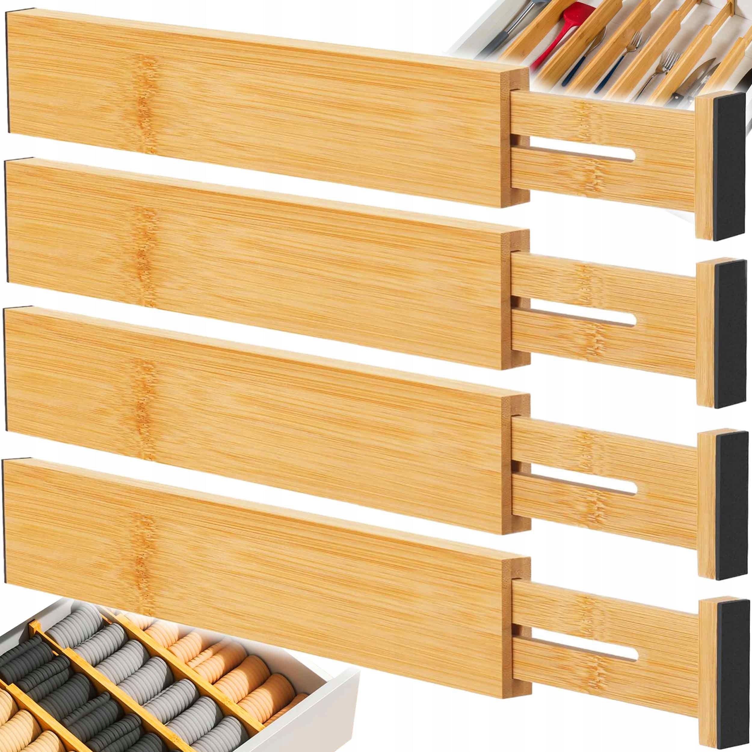 4x DRAWER COMPARTMENT CARTRIDGES BAMBOO ORGANIZERS NATURAL BAMBOO 56cm