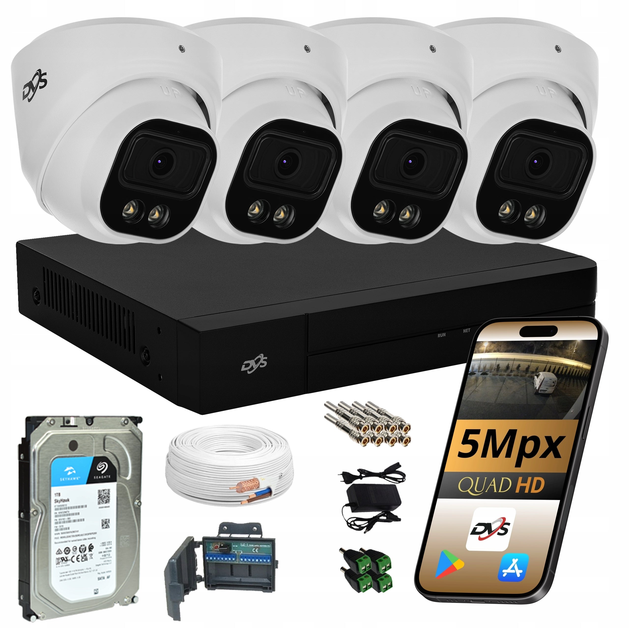 4x DUAL LIGHT analog surveillance camera kit with 1TB DVS DUAL drive