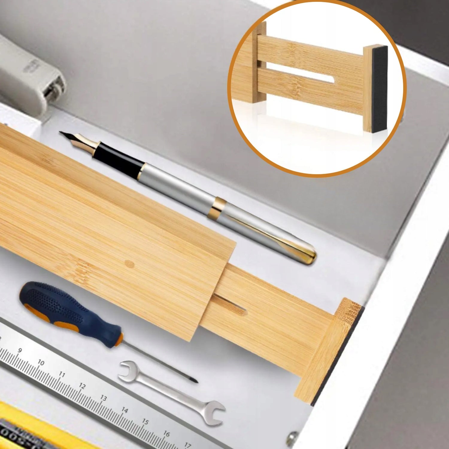 4x Drawer dividers sliding bamboo organizer separator compartment Packaging status original