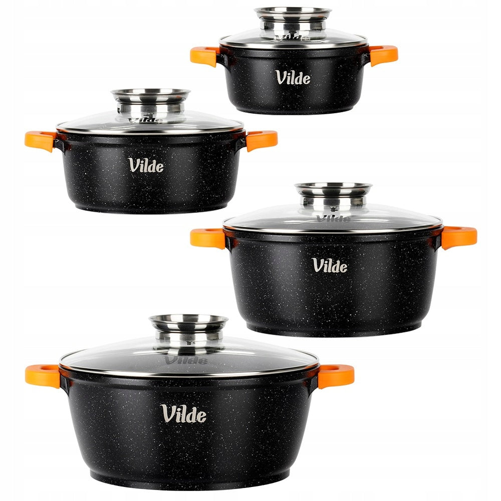 4x GRANITe pots set of gas pots induction VILDE 16 20 24 28 cm Brand Vilde