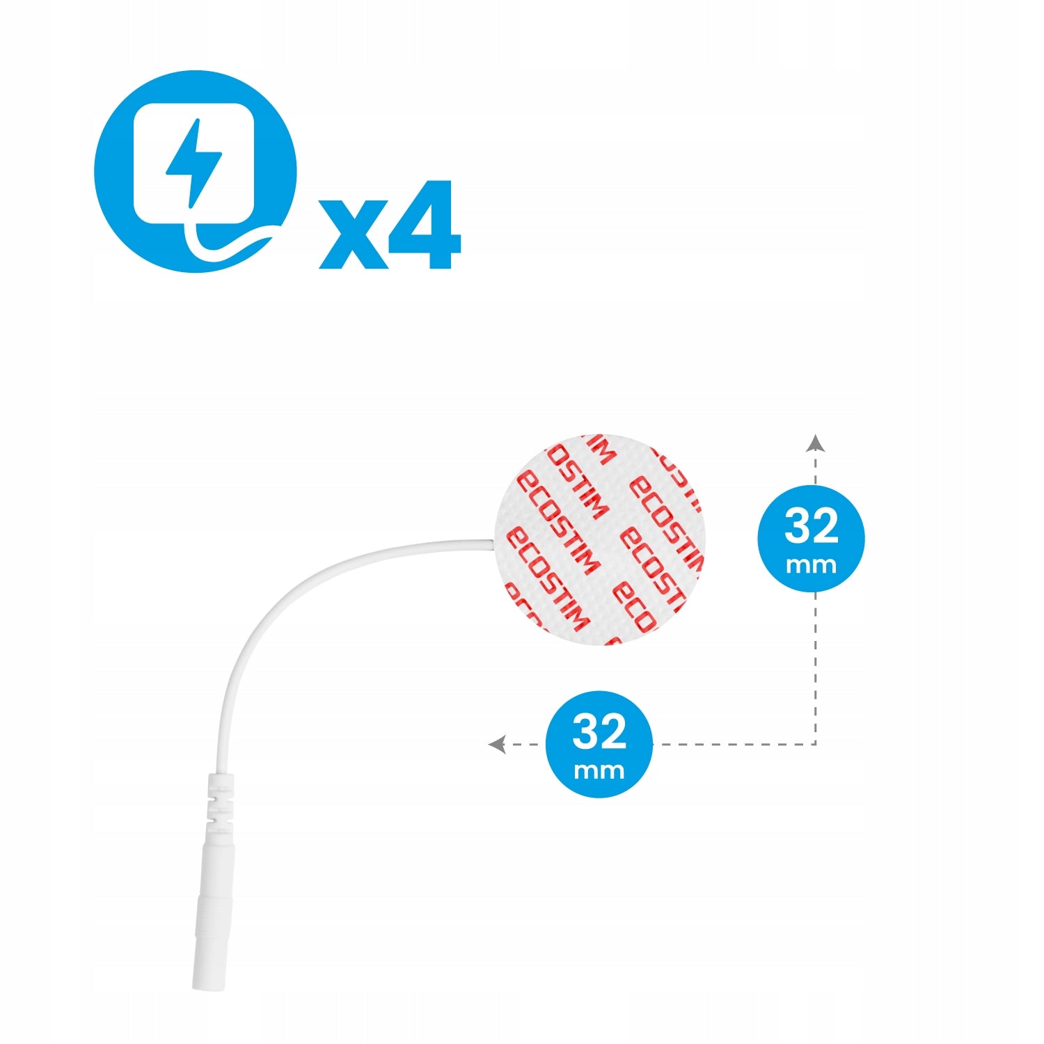4x Medical Electrodes Round Gel Self Adhesive TENS 3,2cm PIN ECOSTIM Batteries included no