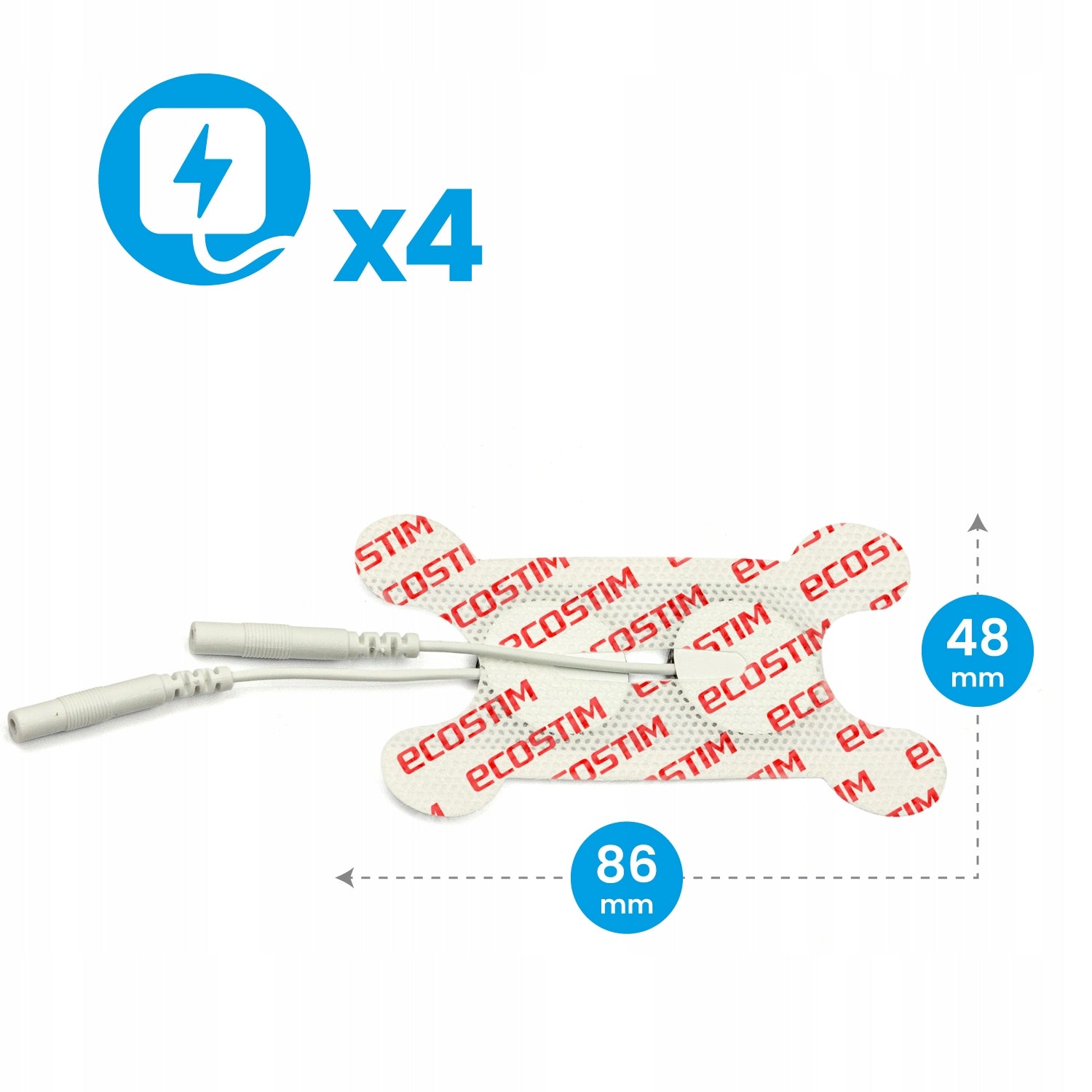 4x Medical Gel Electrodes TENS 8,6x4,8cm PIN Face and Neck ECOSTIM Batteries included no