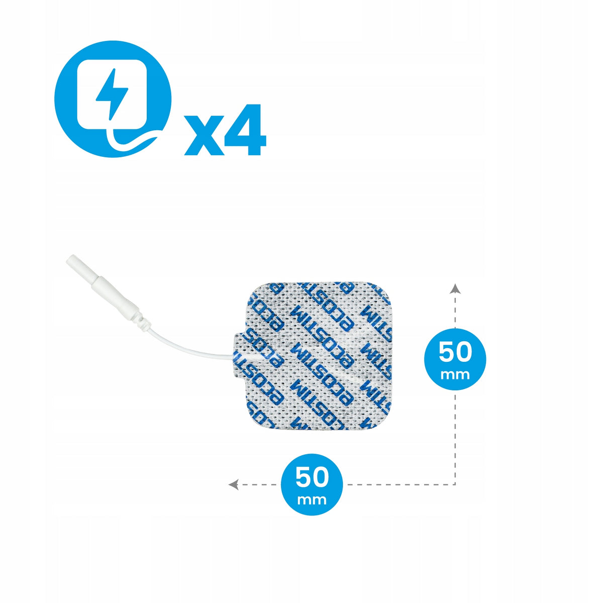 4x Medical Self-Adhesive Gel Electrodes TENS 5x5cm PIN PREMIUM ECOSTIM Batteries included no