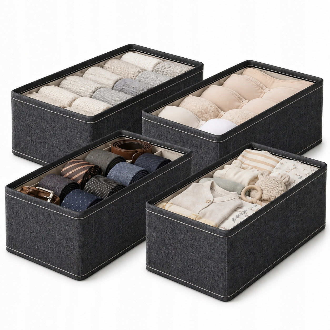 4x ORGANIZER SOCK BOX UNDERWEAR CLOTHES FOR CABINET DRAWER