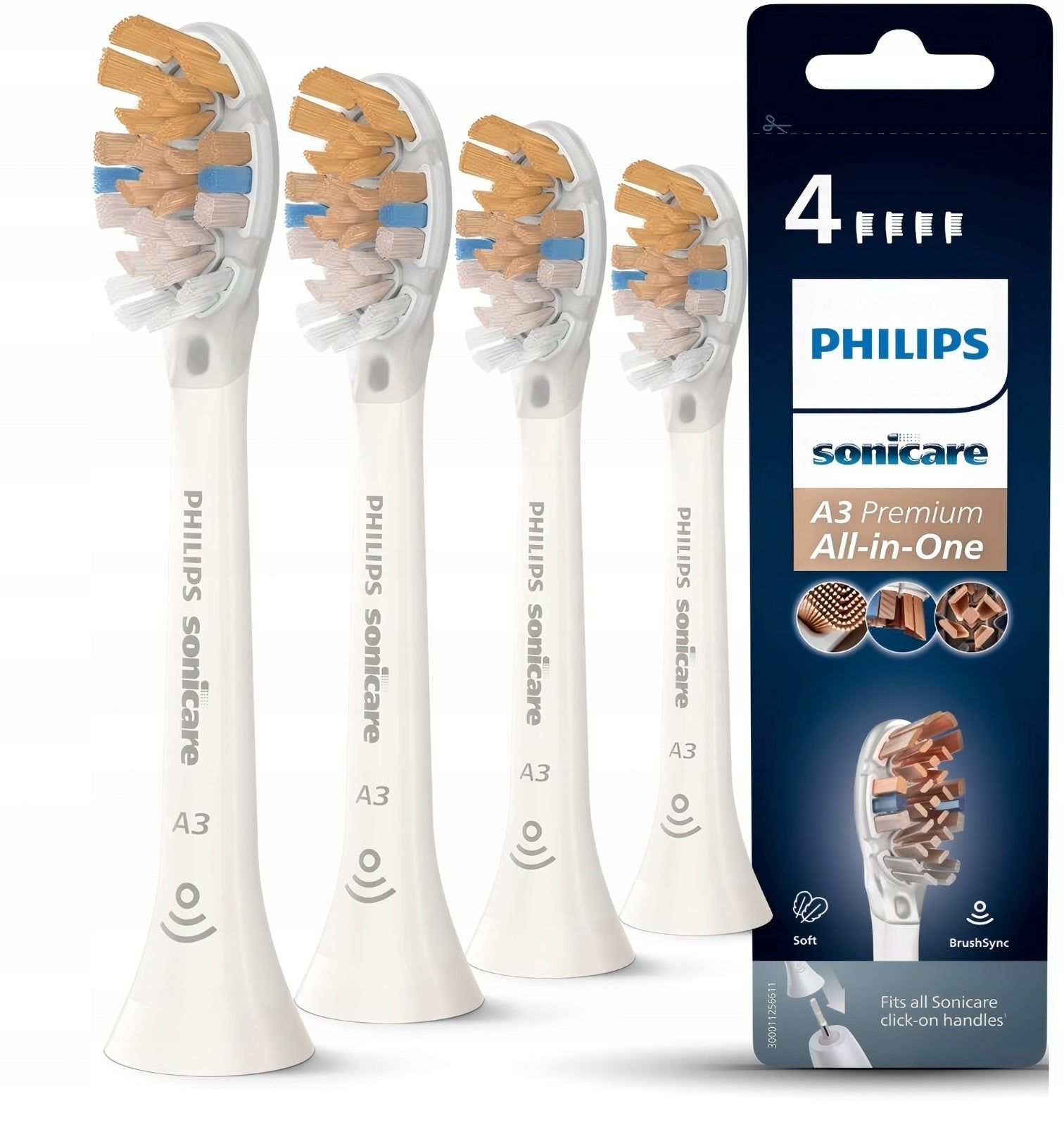 4x PHILIPS SONICARE Premium All-in-One Brush Tips hx9094 White