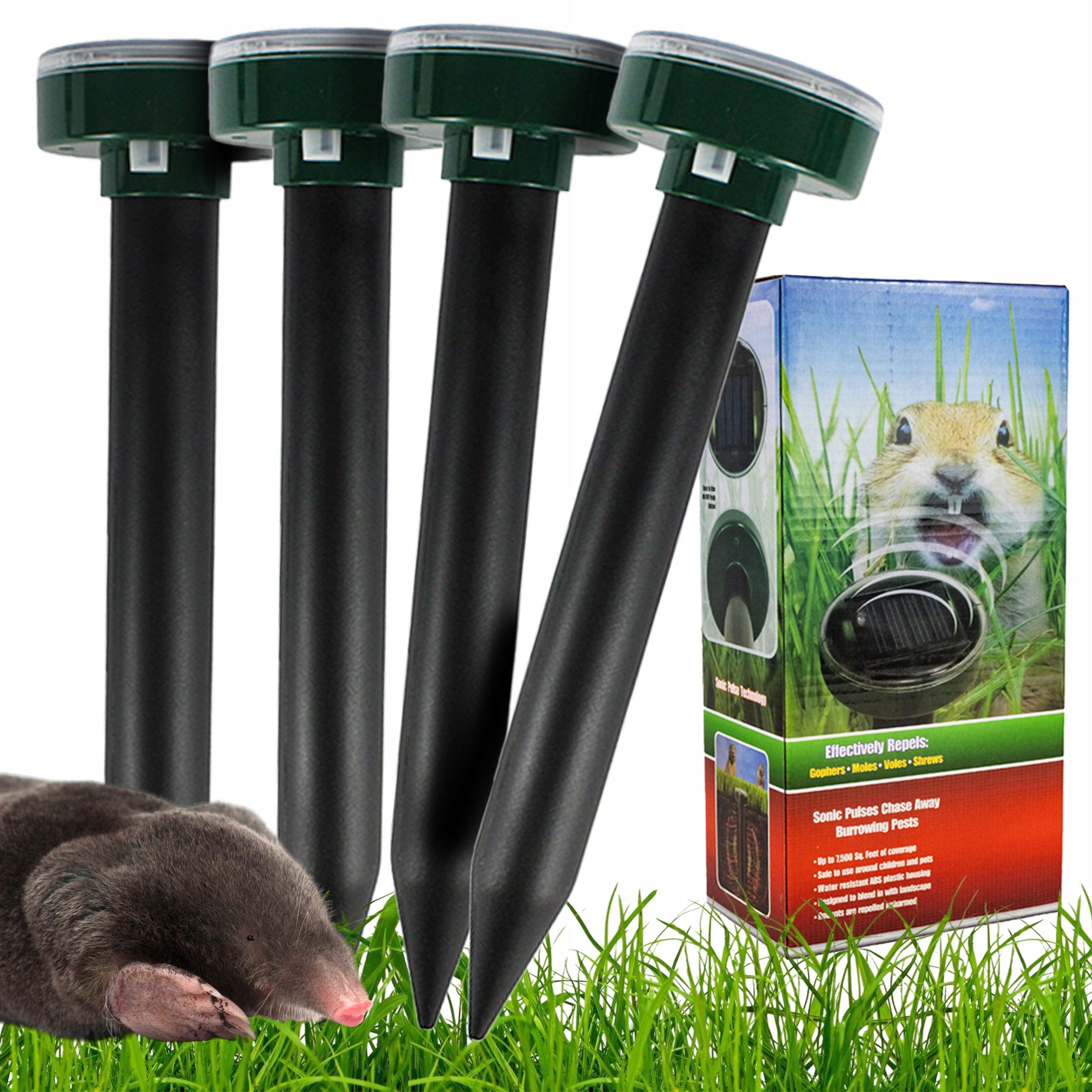 4x POWERFUL SOLAR MOLE REPELLENT FOR MOLES RODENT MICE XXL 4PCS