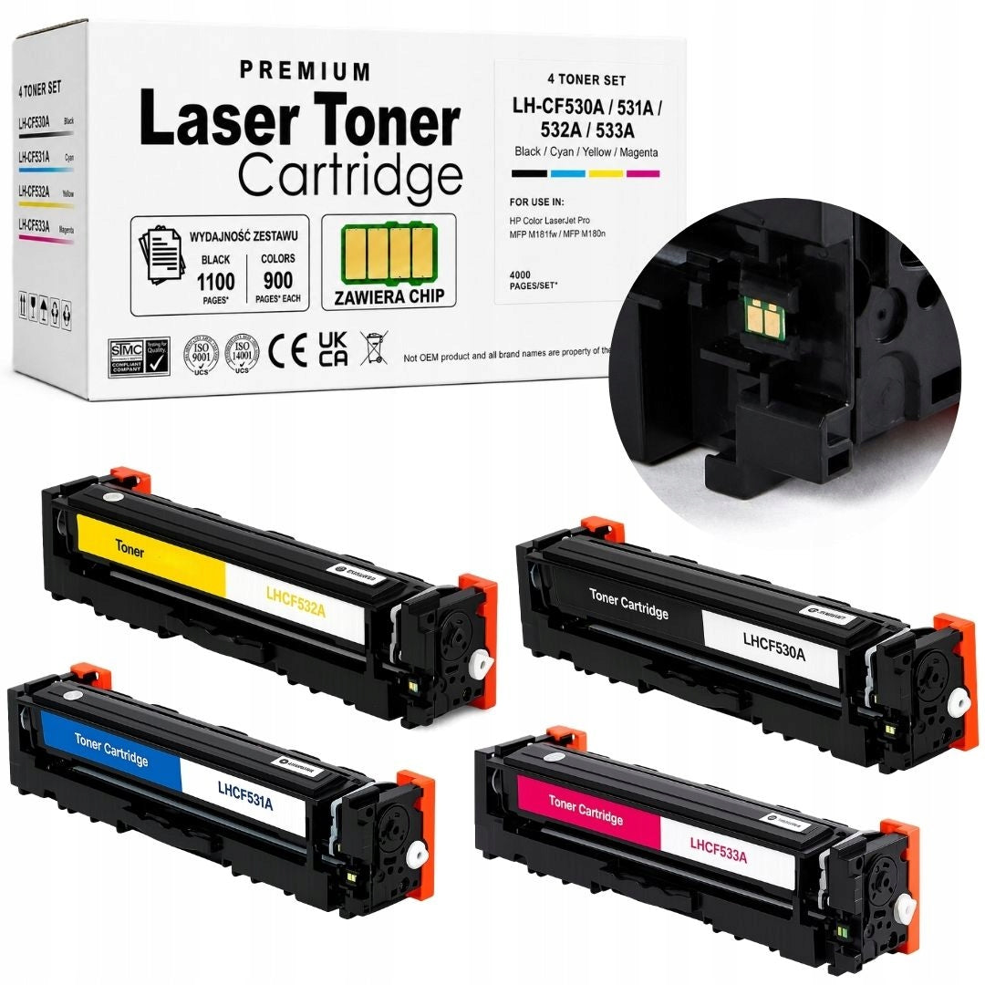 4x Replacement Toner Cartridge for HP 205A with Chip CF530 CMYK m154 m180 m181fw