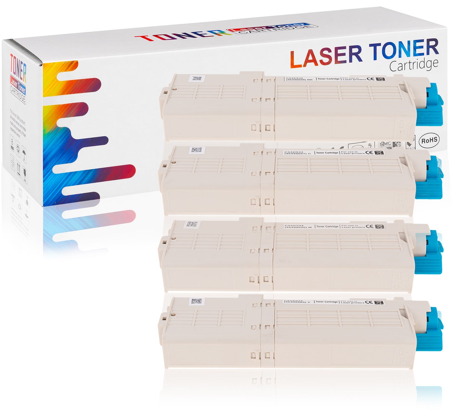 4x Toner cartridge for OKI 46490608 C532 C542 MC563 MC573 Manufacturer Commerce Ink