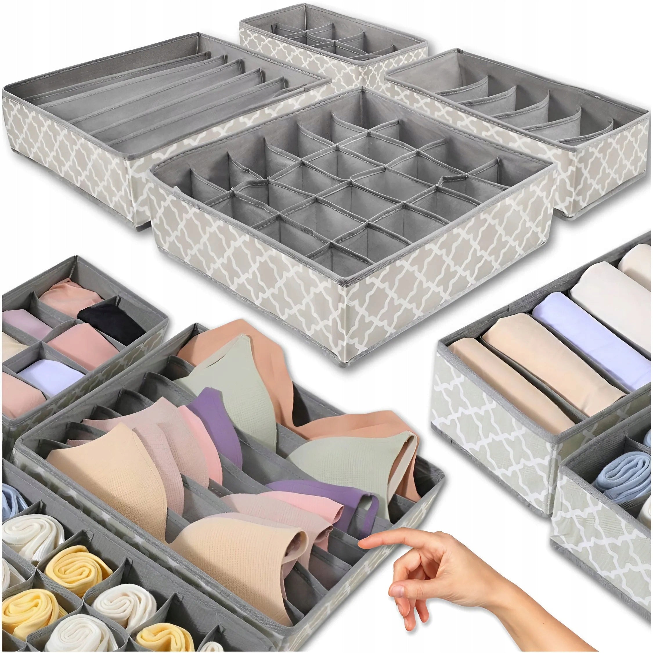 4x UNDERWEAR ORGANIZER SOCKS CLOTHES FOR DRAWER WARDROBE SET GREY Manufacturer code 4x ORGANIZER DO SZUFLADY ZESTAW MEMFLOW
