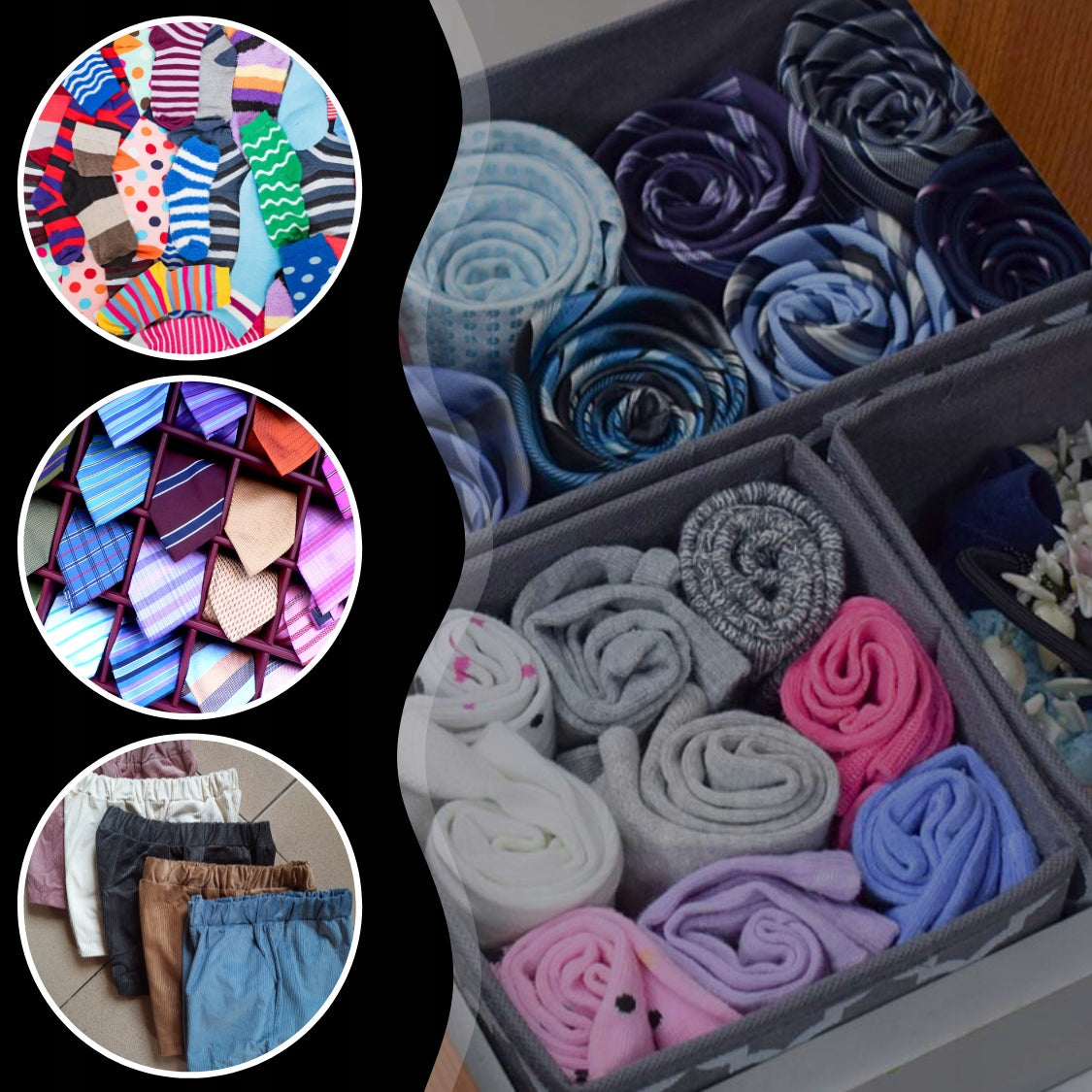 4x UNDERWEAR ORGANIZER SOCKS CLOTHES FOR DRAWER WARDROBE SET GREY Product height 10 cm