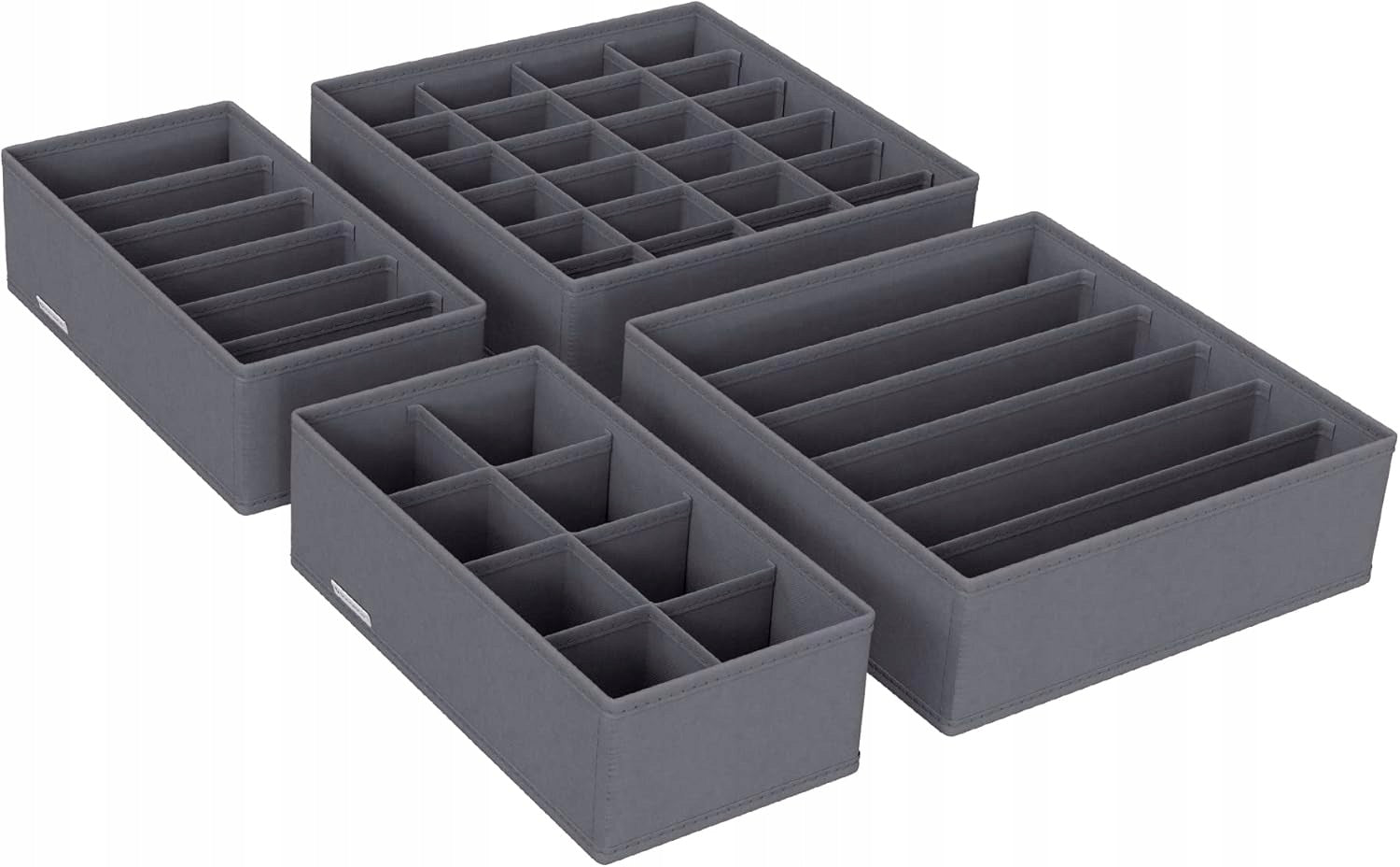 4x UNDERWEAR ORGANIZER SOCKS CLOTHES FOR DRAWER WARDROBE SET GREY