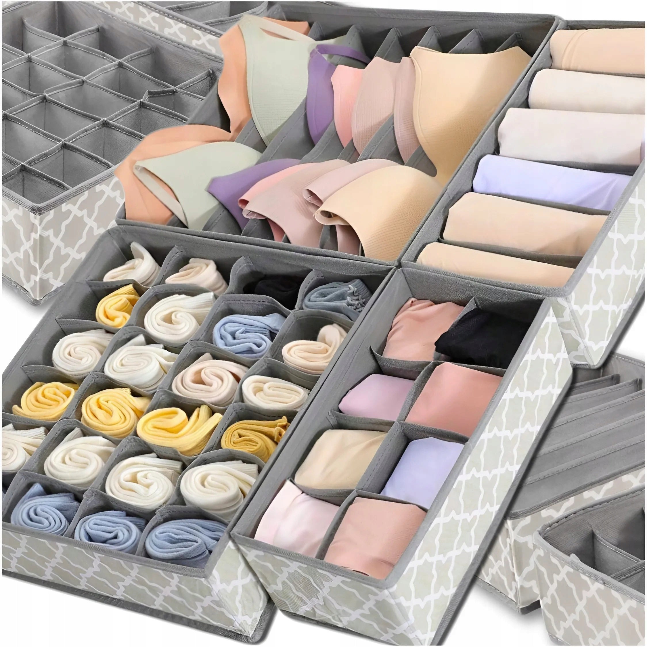 4x UNDERWEAR ORGANIZER SOCKS CLOTHES FOR DRAWER WARDROBE SET GREY