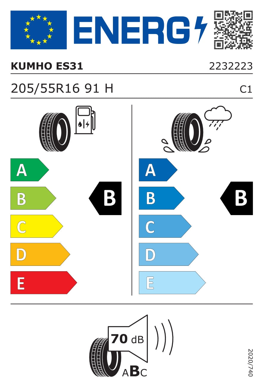 4x summer tyres 205/55R16 KUMHO ECOWING ES31 91H Year of manufacture 2026/2025