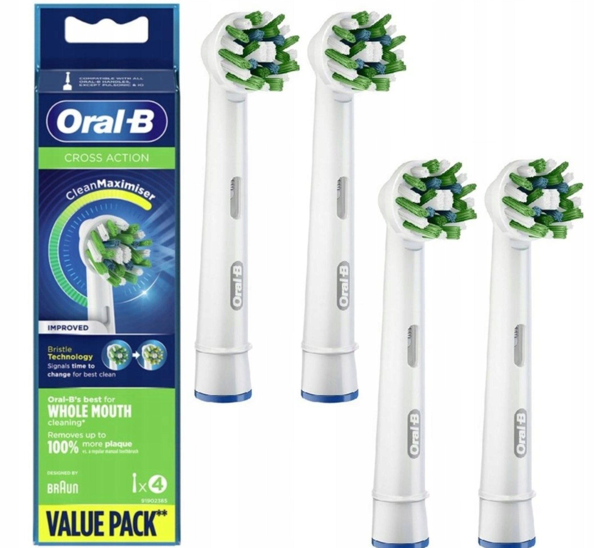4xElectric Toothbrush Tips Oral-B Braun EB50 Cross Action White