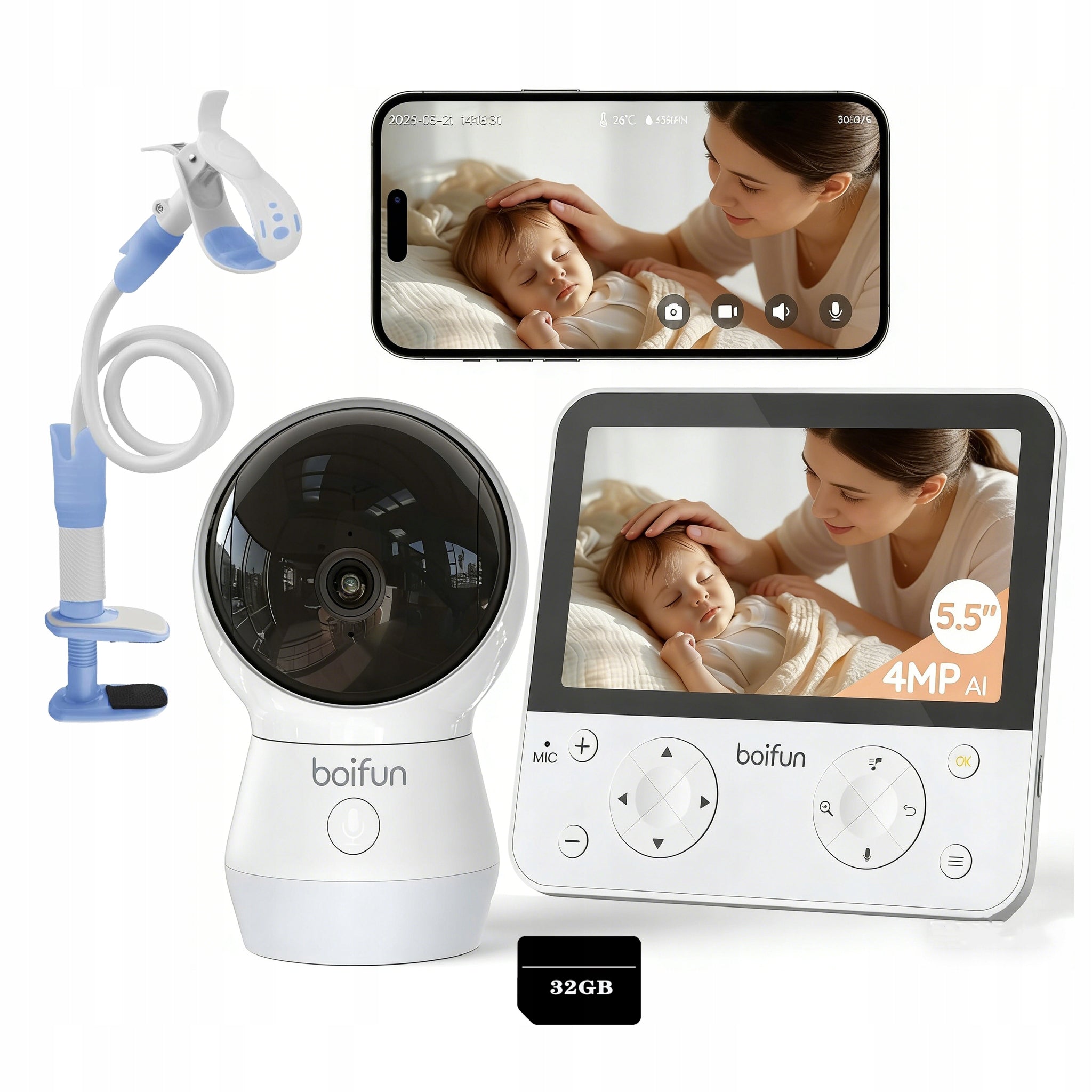 5.5" WiFi baby monitor with camera and app Clear 360° night vision