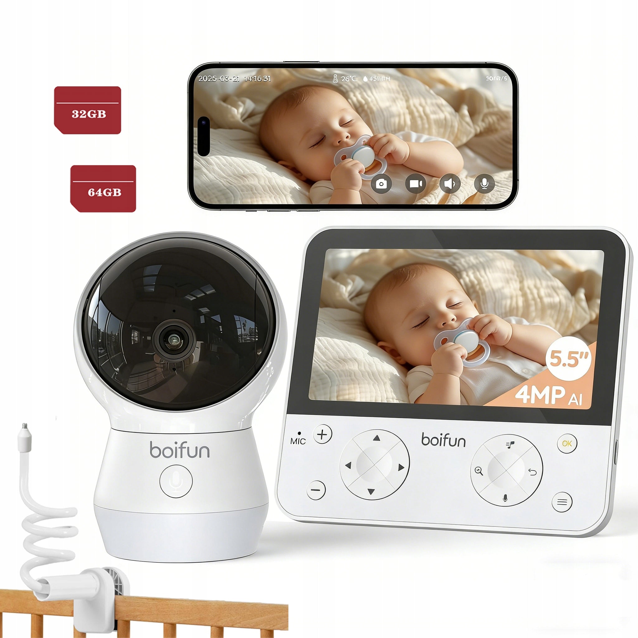 5,5" baby monitor with camera and app Rotate, tilt and zoom