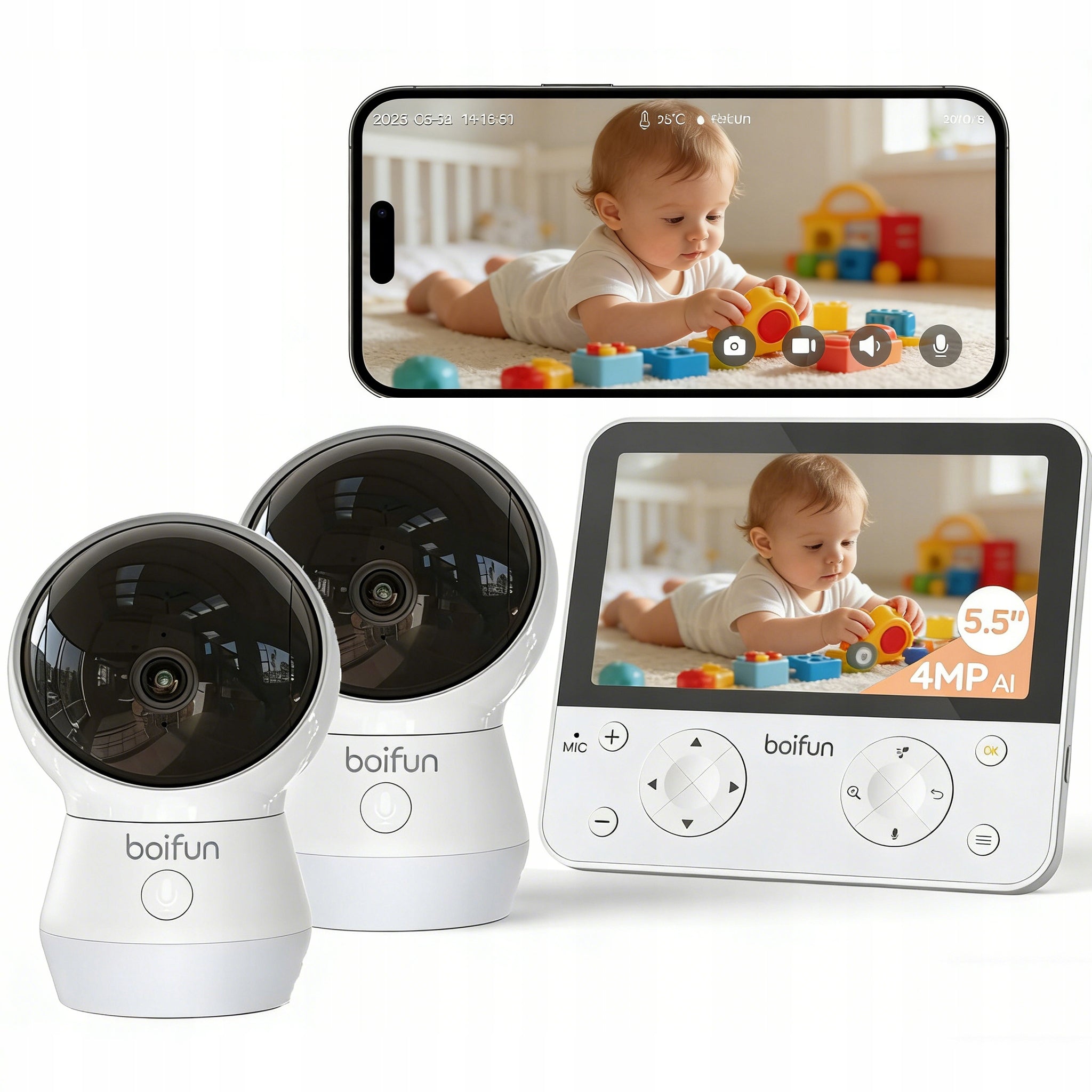 5,5" split screen baby monitor with 2 cameras 8 lullabies