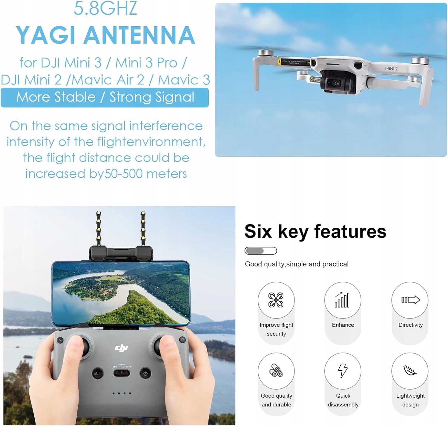 5.8Ghz Copper Yagi Antenna Signal Booster Range Extender, for DJI RC-N1 Packaging status original