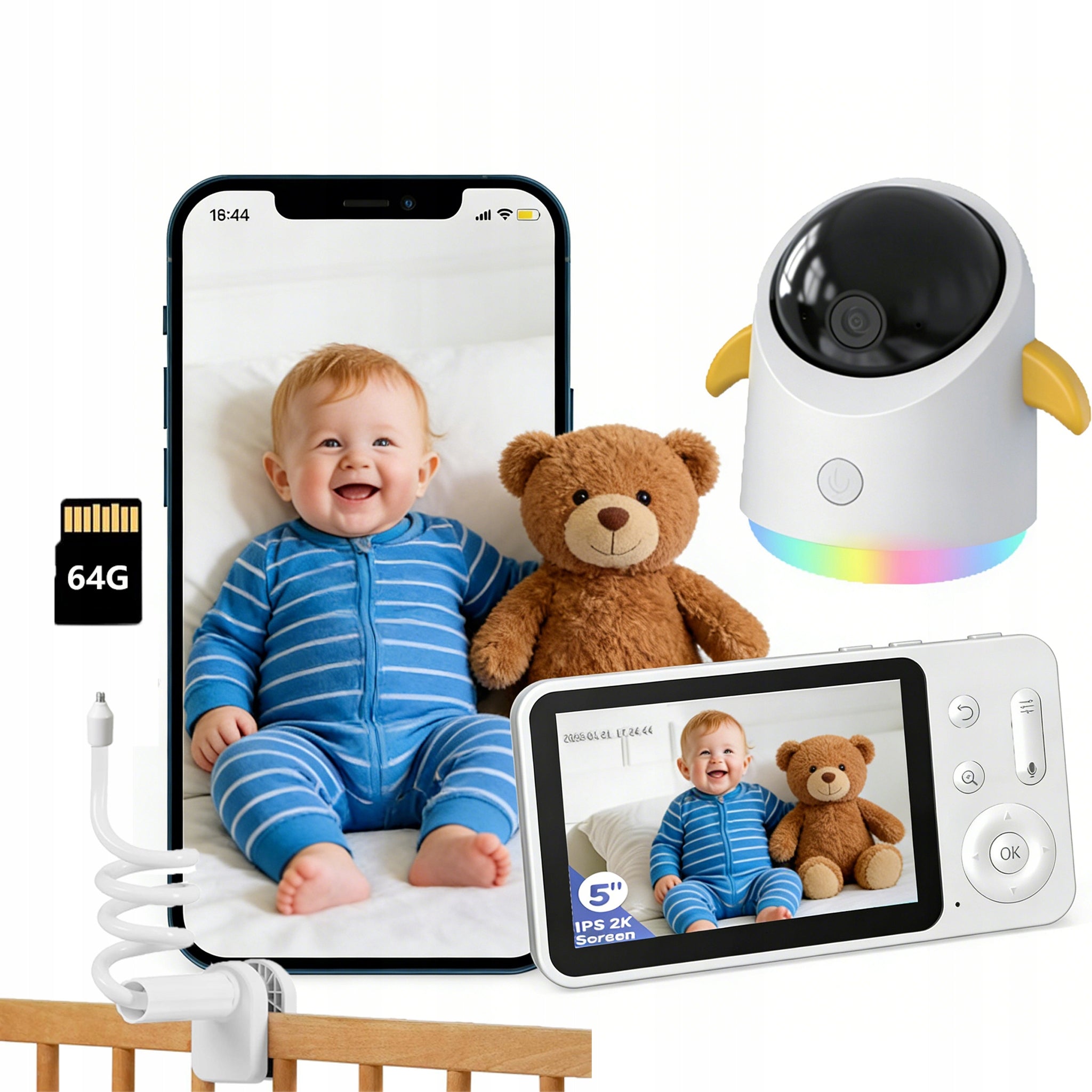 5" BABY MONITOR HOME WIFI CAMERA ROTATING REVOLVING-TILTING-zoom WITH 64GB CARD