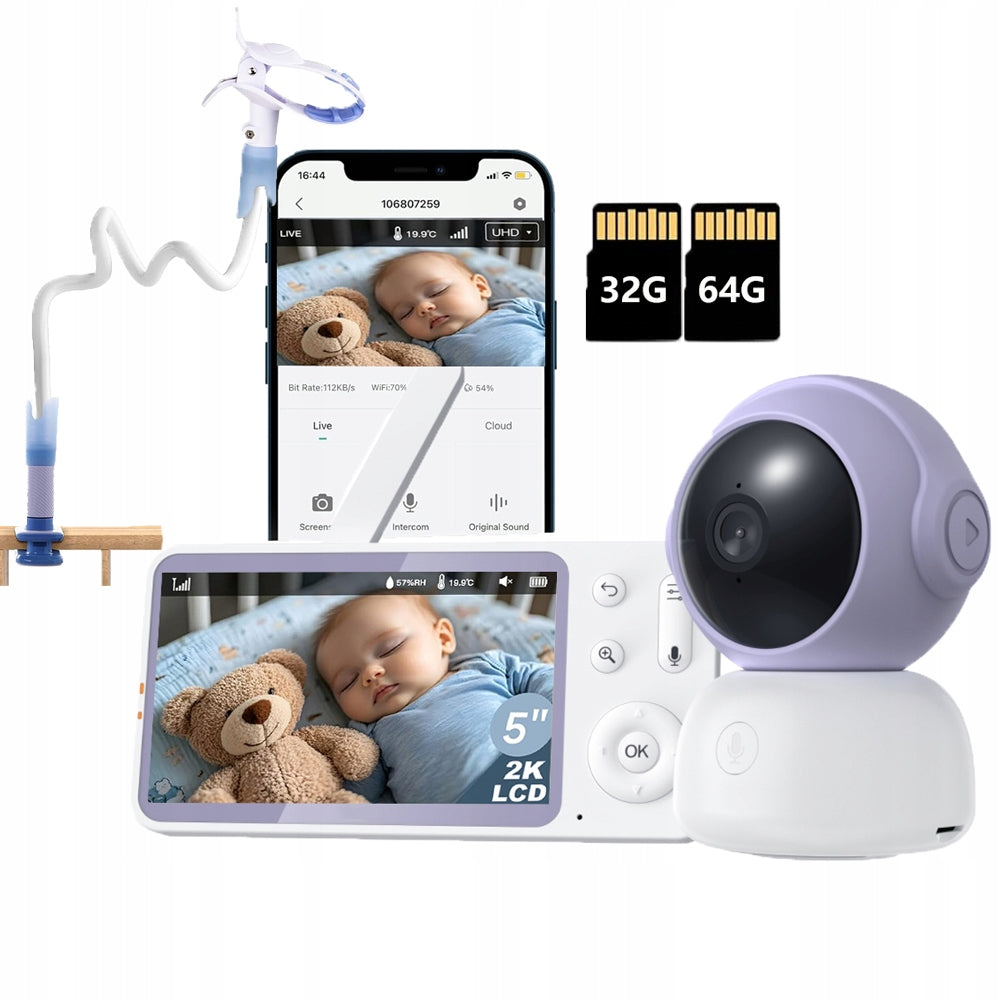 5" Baby Monitor with Camera and PTZ Feeding Remind App