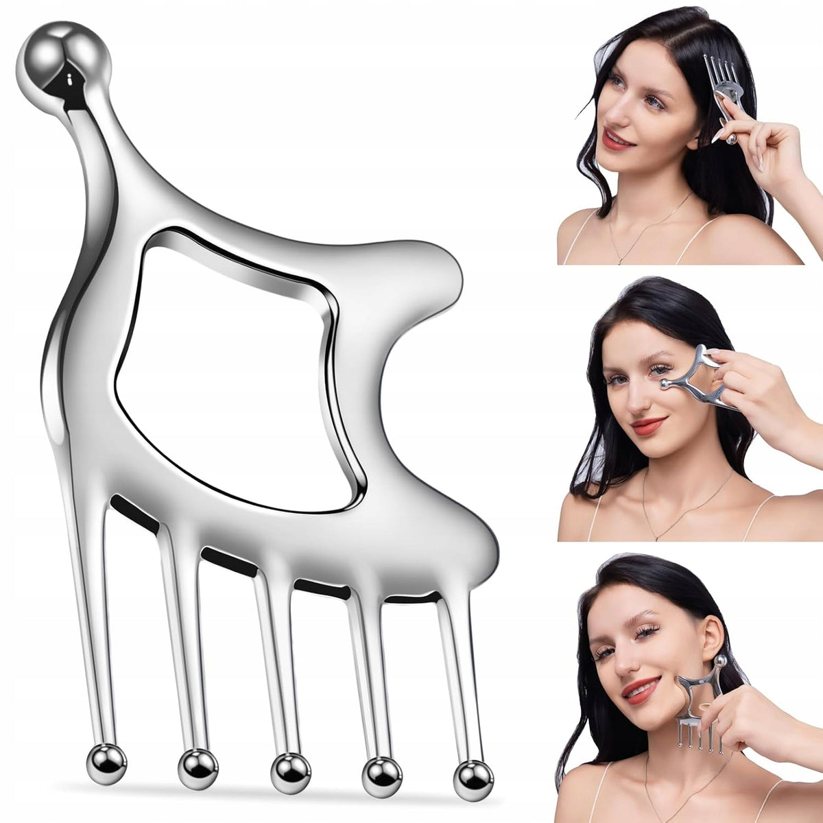 5 IN 1 GUA SHA PLATE MASSAGER FOR FACE MASSAGE SCALP STAINLESS STEEL