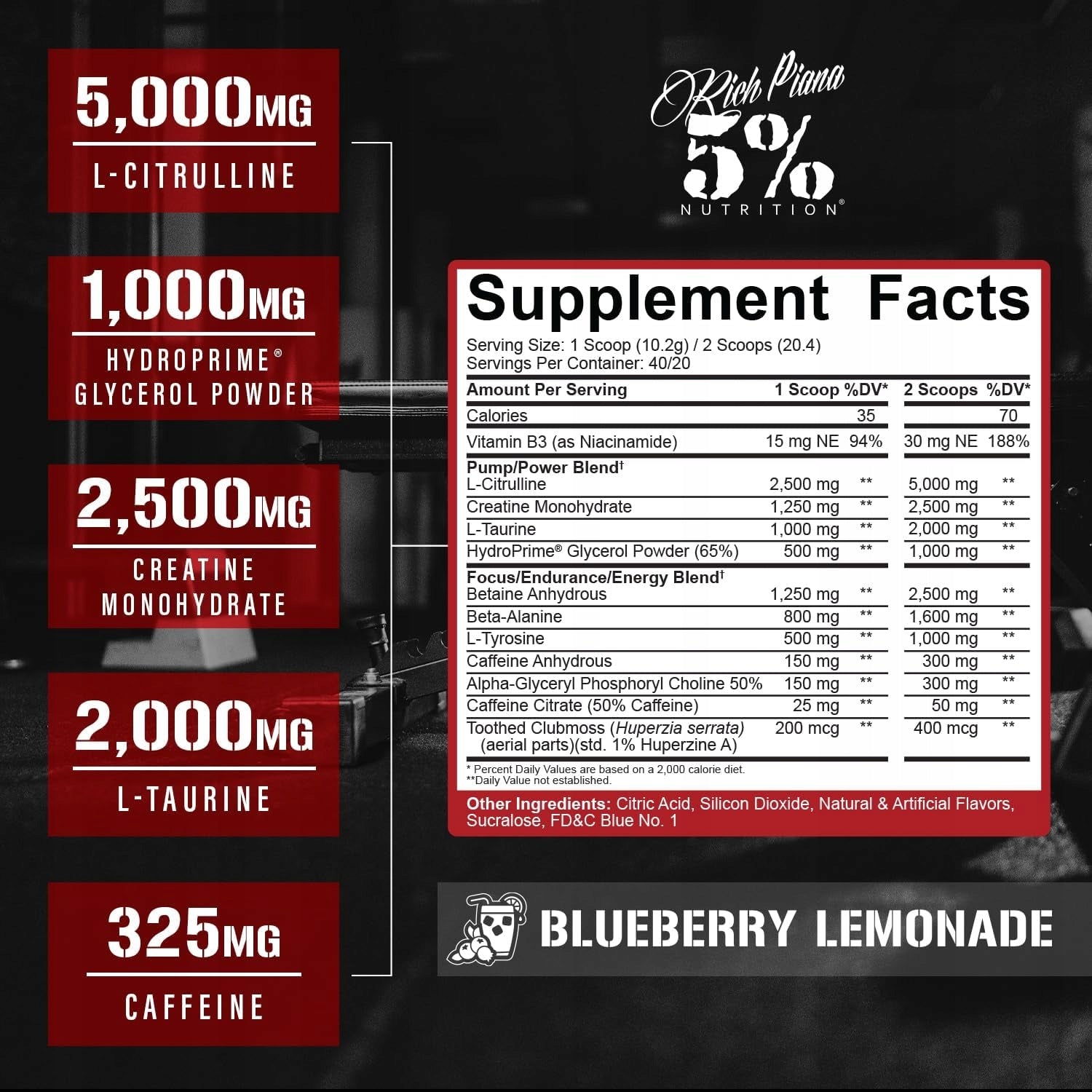 5% Rich Piana KILL IT Blueberry Lemonade 408g Pre-workout POWER ENERGY Expiration date at least 3 months from the date of purchase