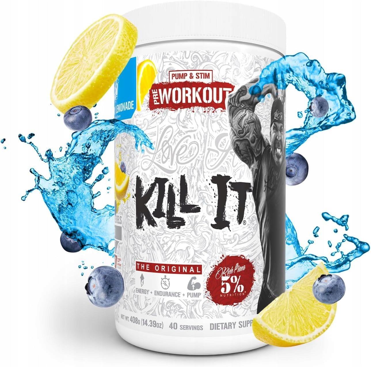 5% Rich Piana KILL IT Blueberry Lemonade 408g Pre-workout POWER ENERGY