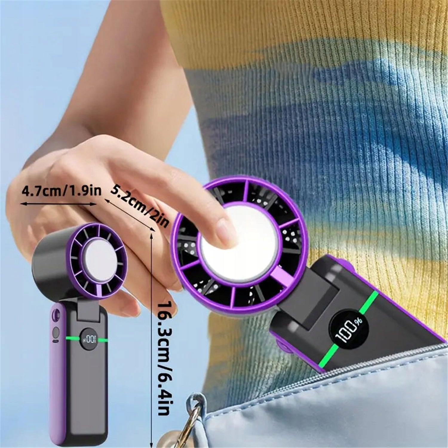 5 SPEED ADJUSTABLE HANDHELD FAN, PORTABLE FAN FOR TRAVEL Power supply rechargeable battery