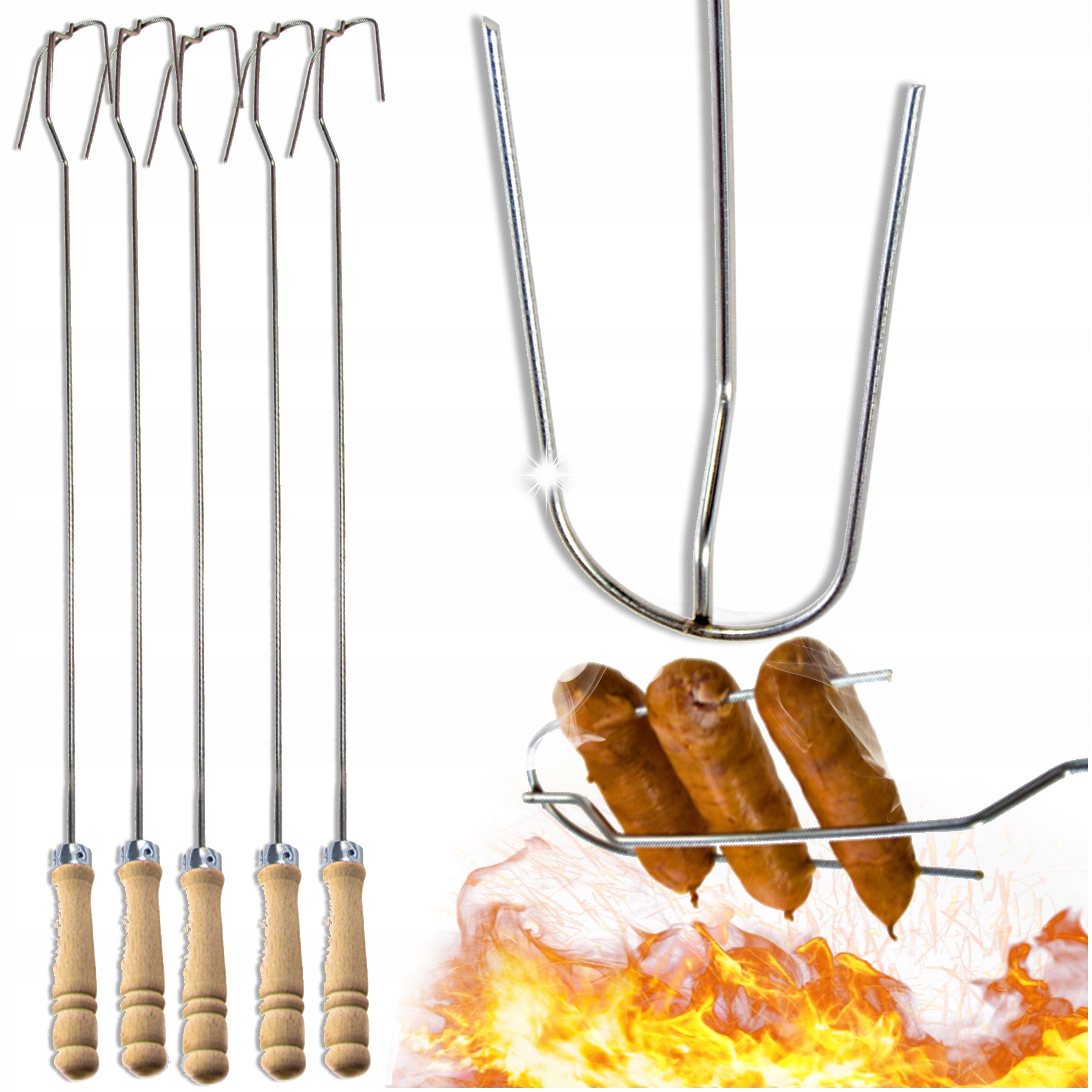 5 x FIRE PIT STICKS STAINLESS STEEL FORK STICK FOR FIRE SAUSAGE FORKS Packaging status original