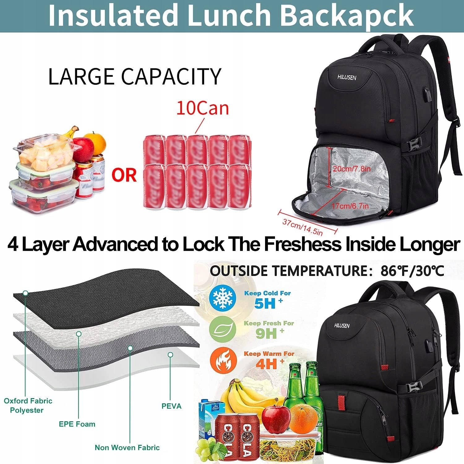 50L MEN'S BUSINESS BACKPACK FOR LAPTOP 17,3 INCH USB HIKING Manufacturer code xcer435