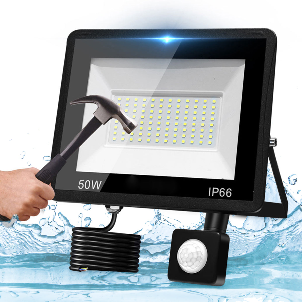 50W LED HALOGEN FLOODLIGHT WITH DUSK MOTION SENSOR WATERPROOF LAMP