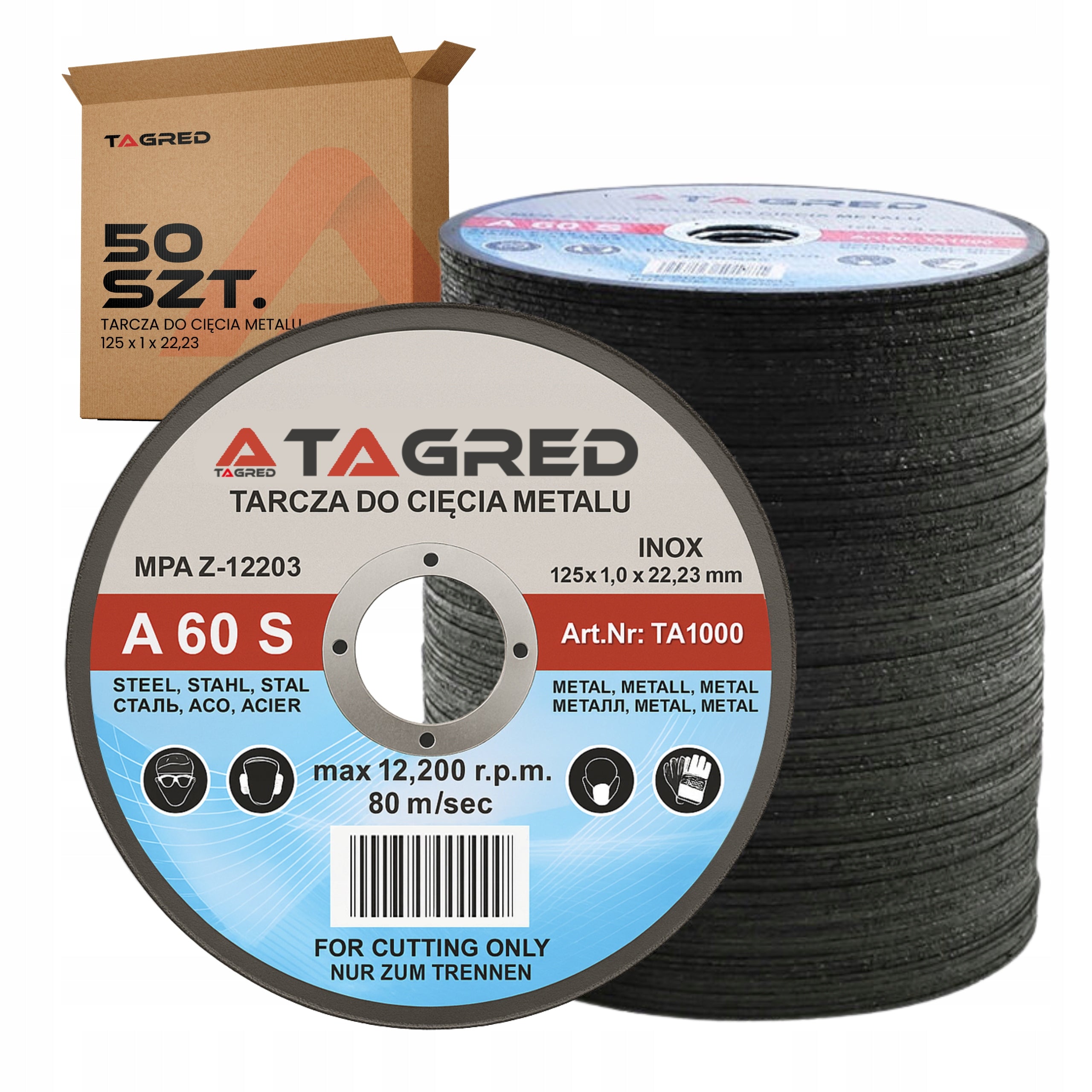 50x SET OF DISCS CUTTING DISC METAL STEEL 125mm 1mm INOX Manufacturer code TA1000x50 TARCZA DO METALU STALI NIERDZEWNEJ