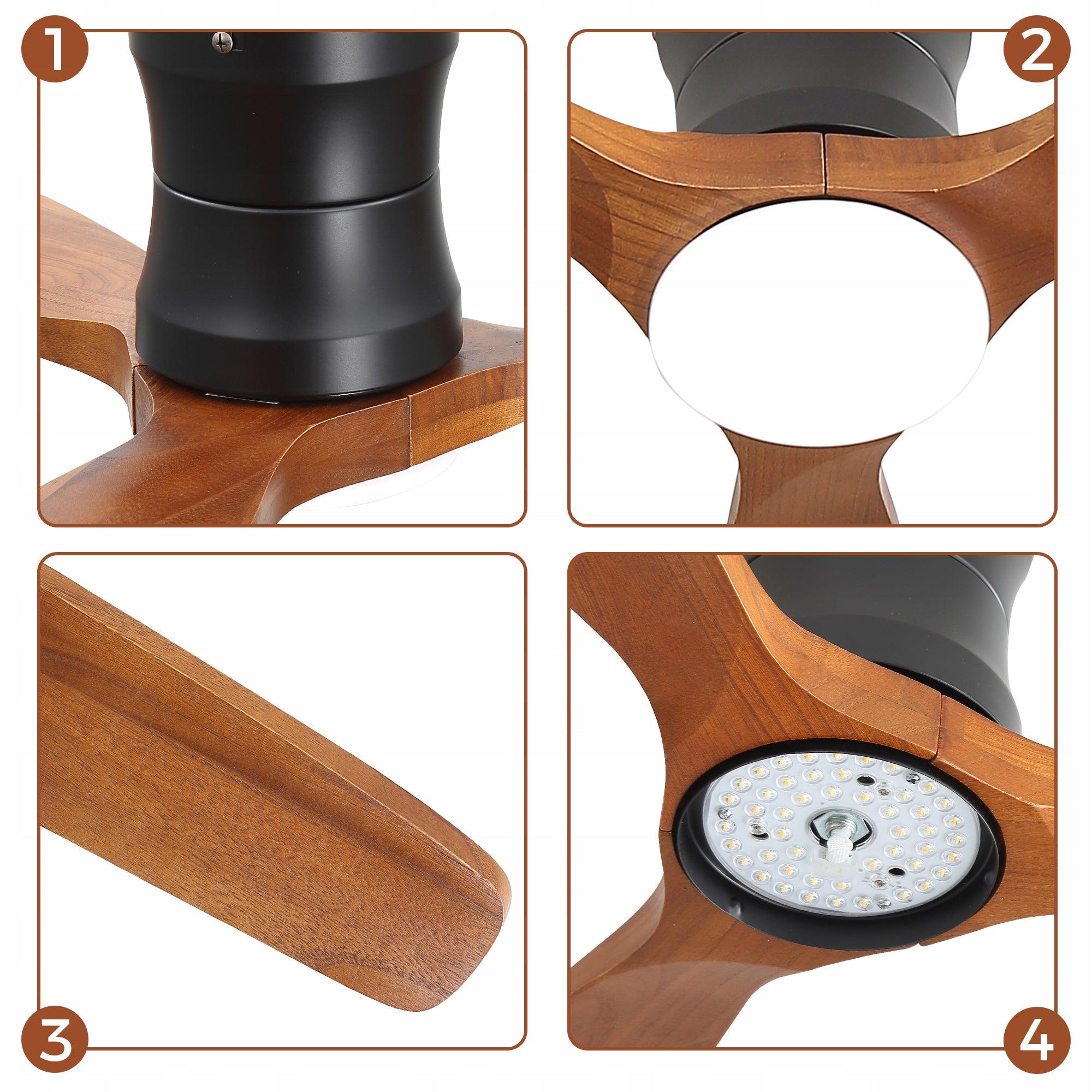 52 Inch Ceiling Fan with Lighting, 3 Solid Wood Blades Functions timer