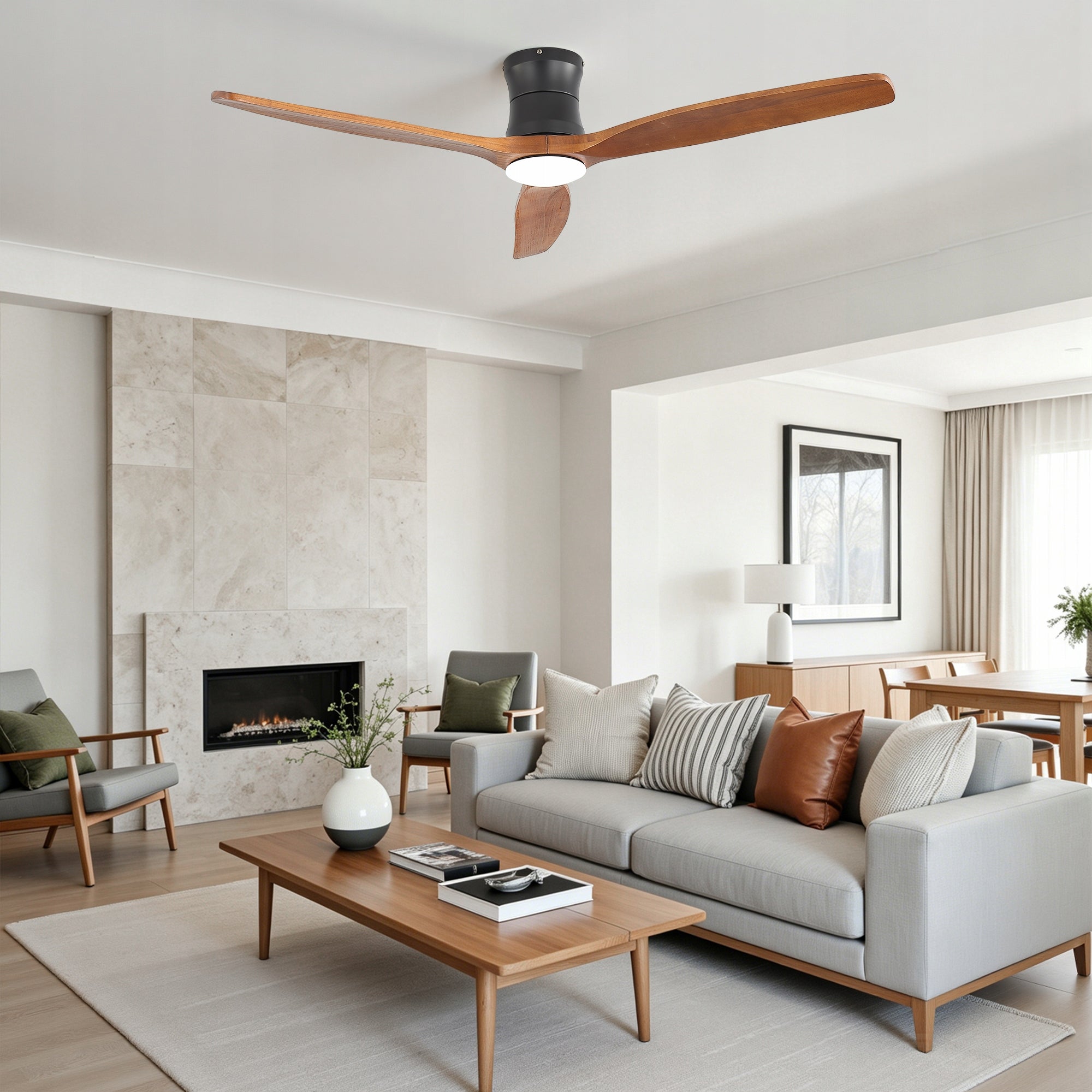 52 Inch Ceiling Fan with Lighting, 3 Solid Wood Blades Packaging status original