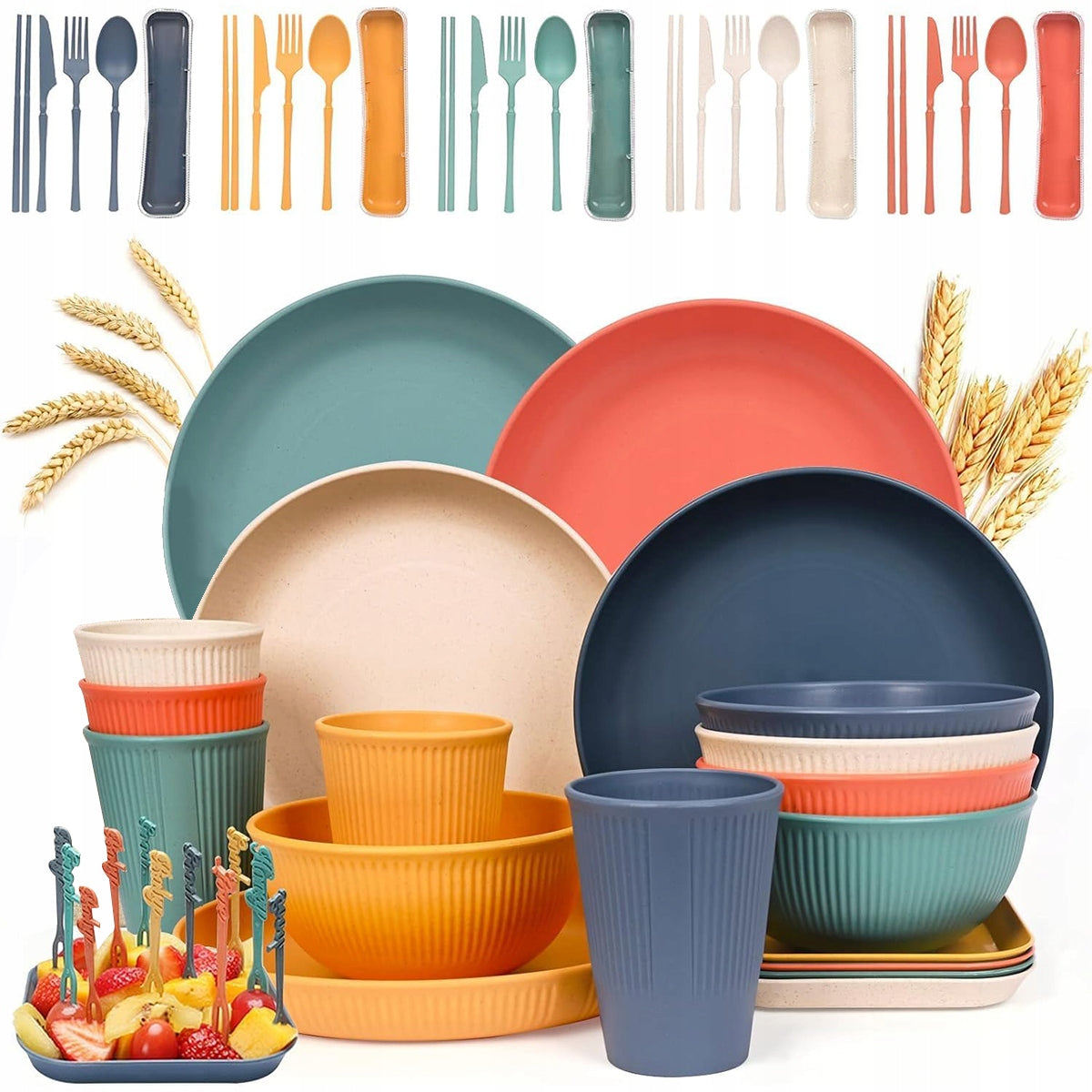 52 PCS PICNIC SET CAMPING DISHES TRAVEL CUTLERY 5 PEOPLE