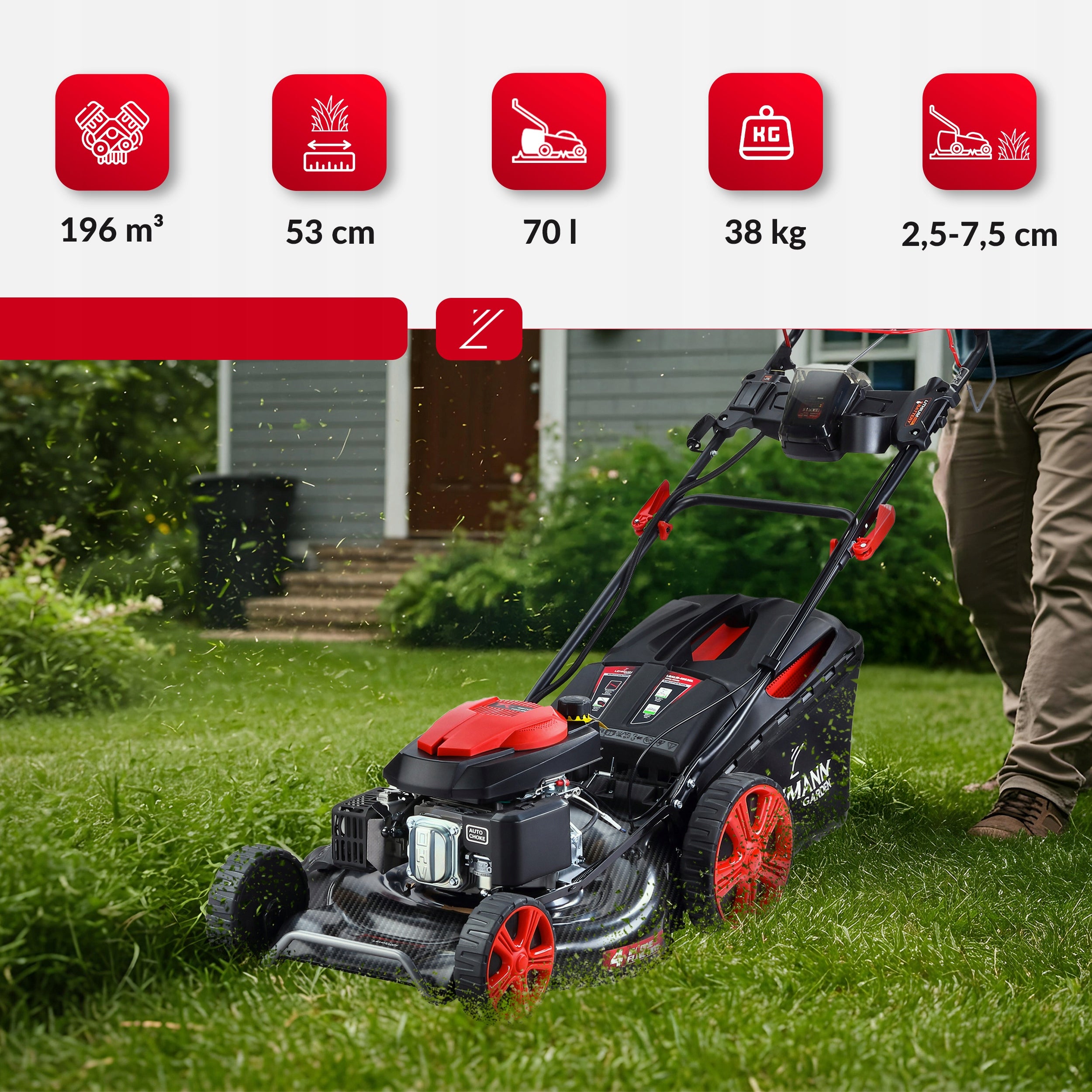 55 CM DIESEL MOWER WITH ELECTRIC DRIVE STARTER 196CC 10IN1 + OIL Mowing width 53 cm