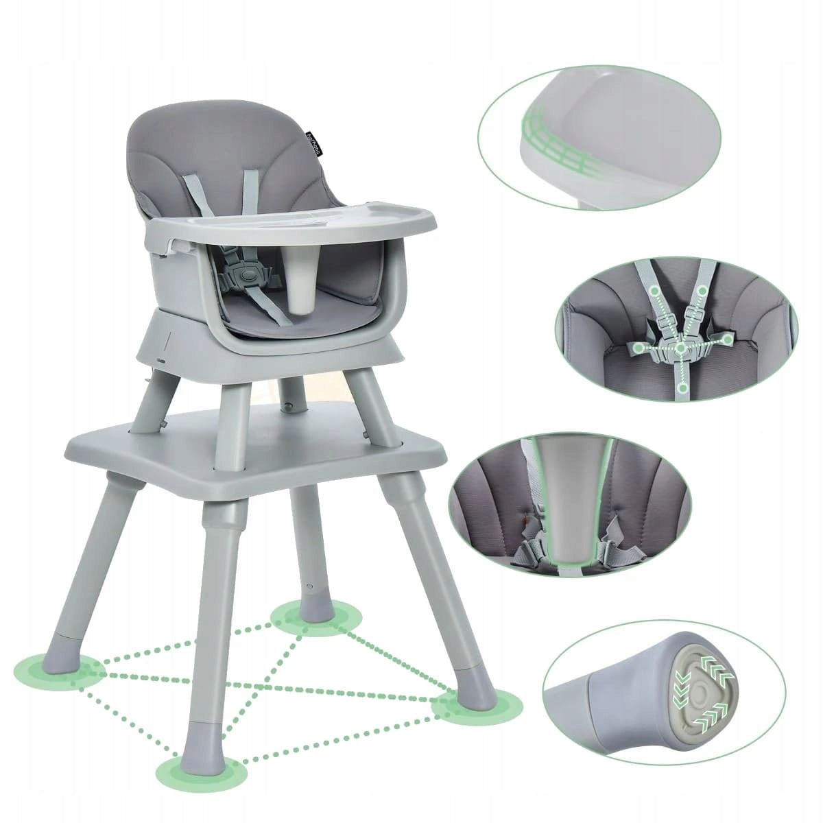 58 x 58 x 98 cm Highchair - Multifunctional 6 in 1, Grey Brand Costway