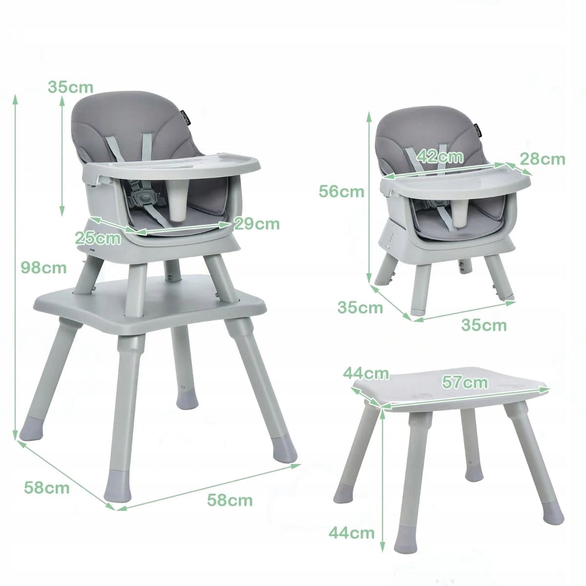 58 x 58 x 98 cm Highchair - Multifunctional 6 in 1, Grey Manufacturer code AD10027GR