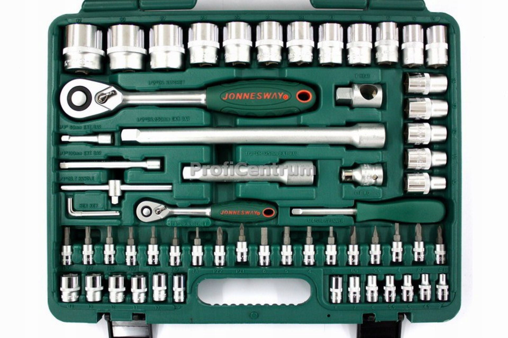 Galvučių rinkinys su terkšle 1/2" ir 1/4", 94 vnt., PROFI-TOOLS KRK