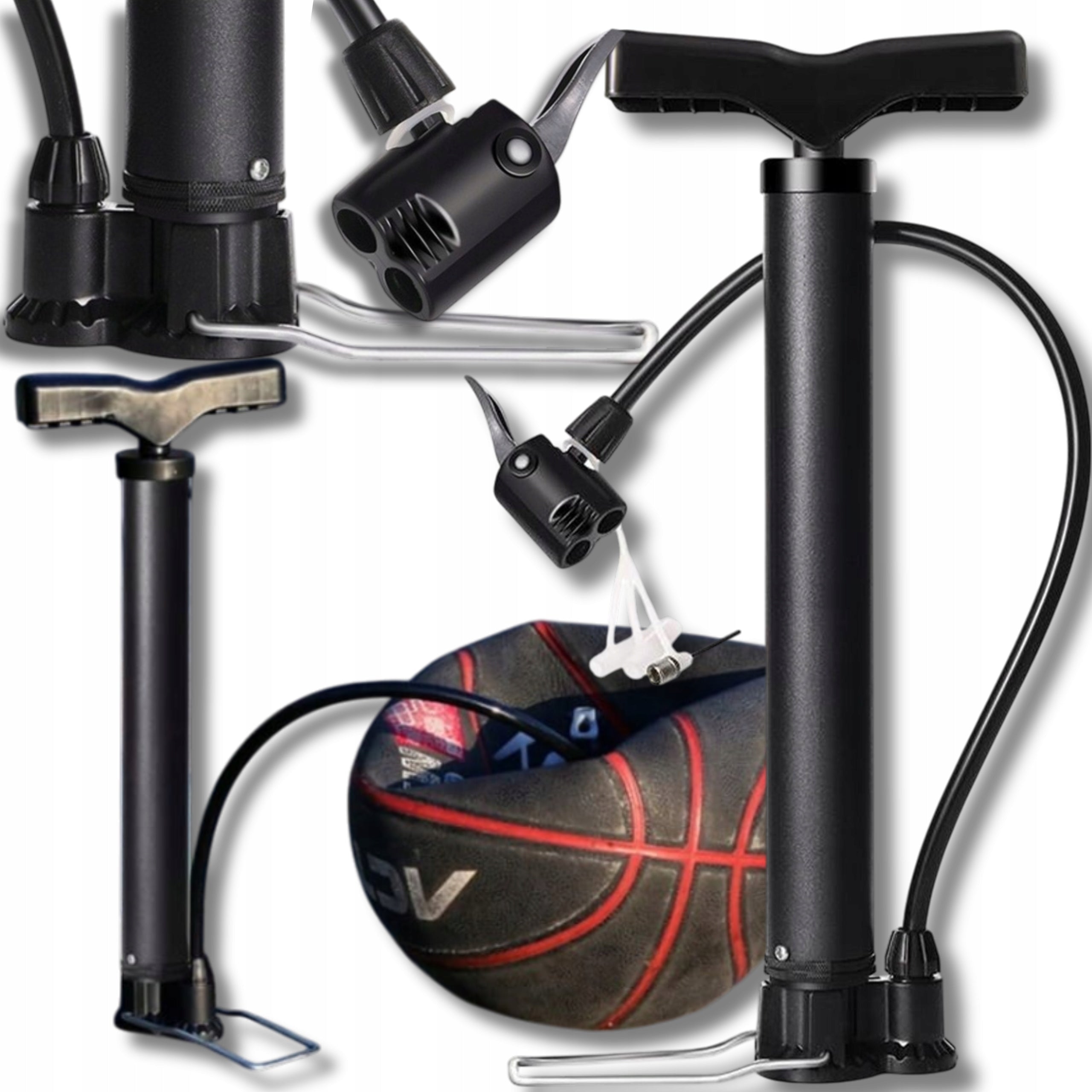 5IN1 HANDHELD FOOT BIKE PUMP FOR BIKE BALL STRONG WITH CAR HOSE