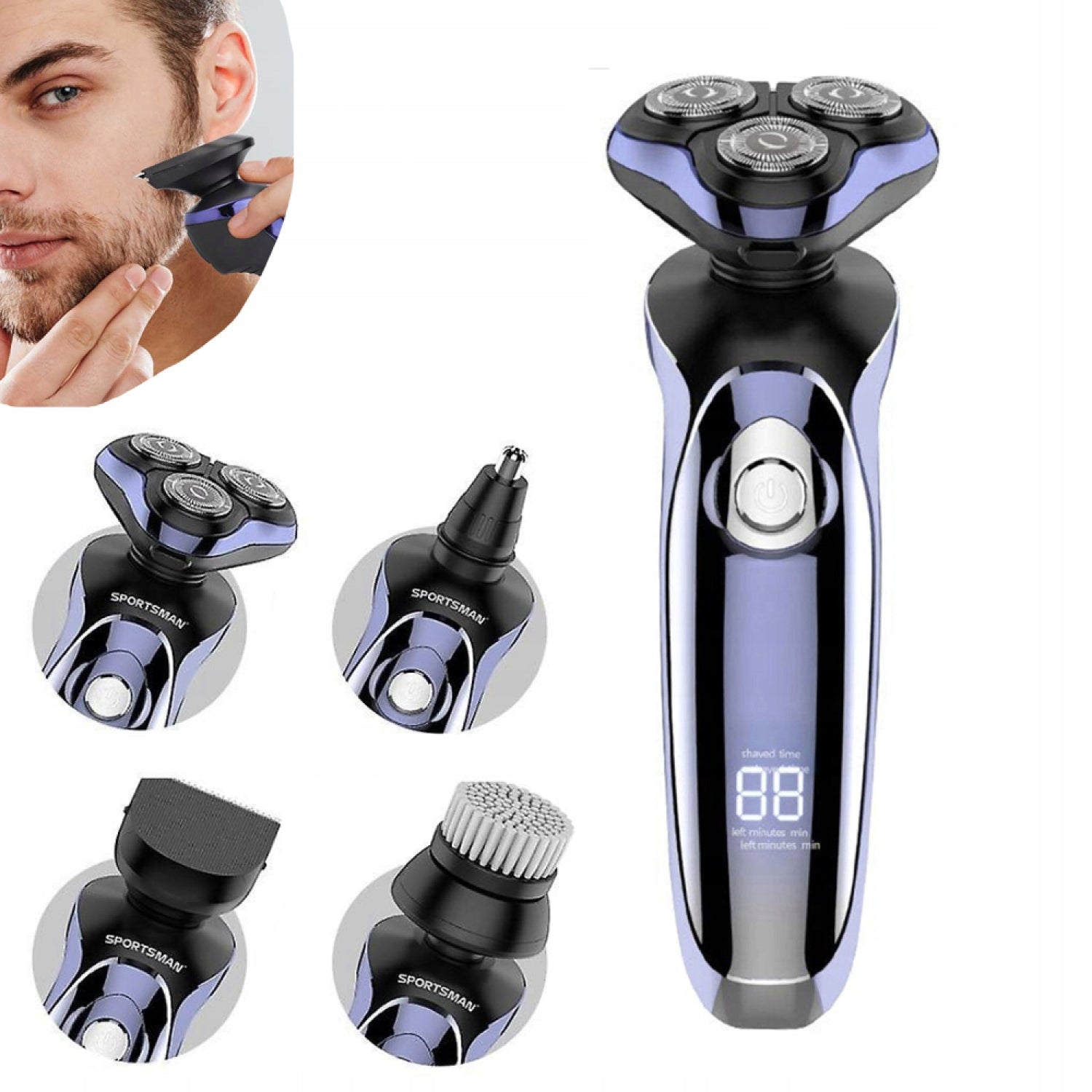 5IN1 POWERFUL SHAVER MEN'S BEARD SHAVER HEAD TRIMMER+ USB CABLE