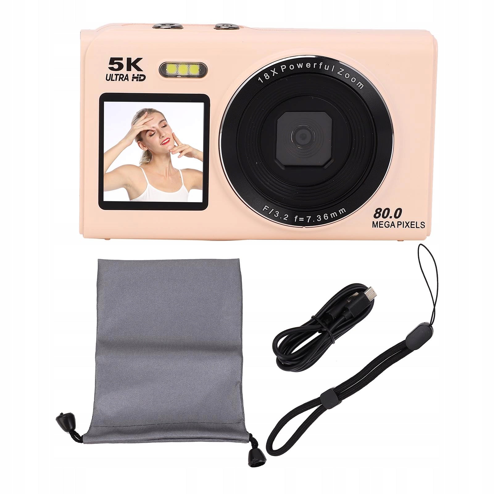 5K 80MP Digital Camera Dual Screen Autofocus 18x Zoom Wi -Fi with 8J