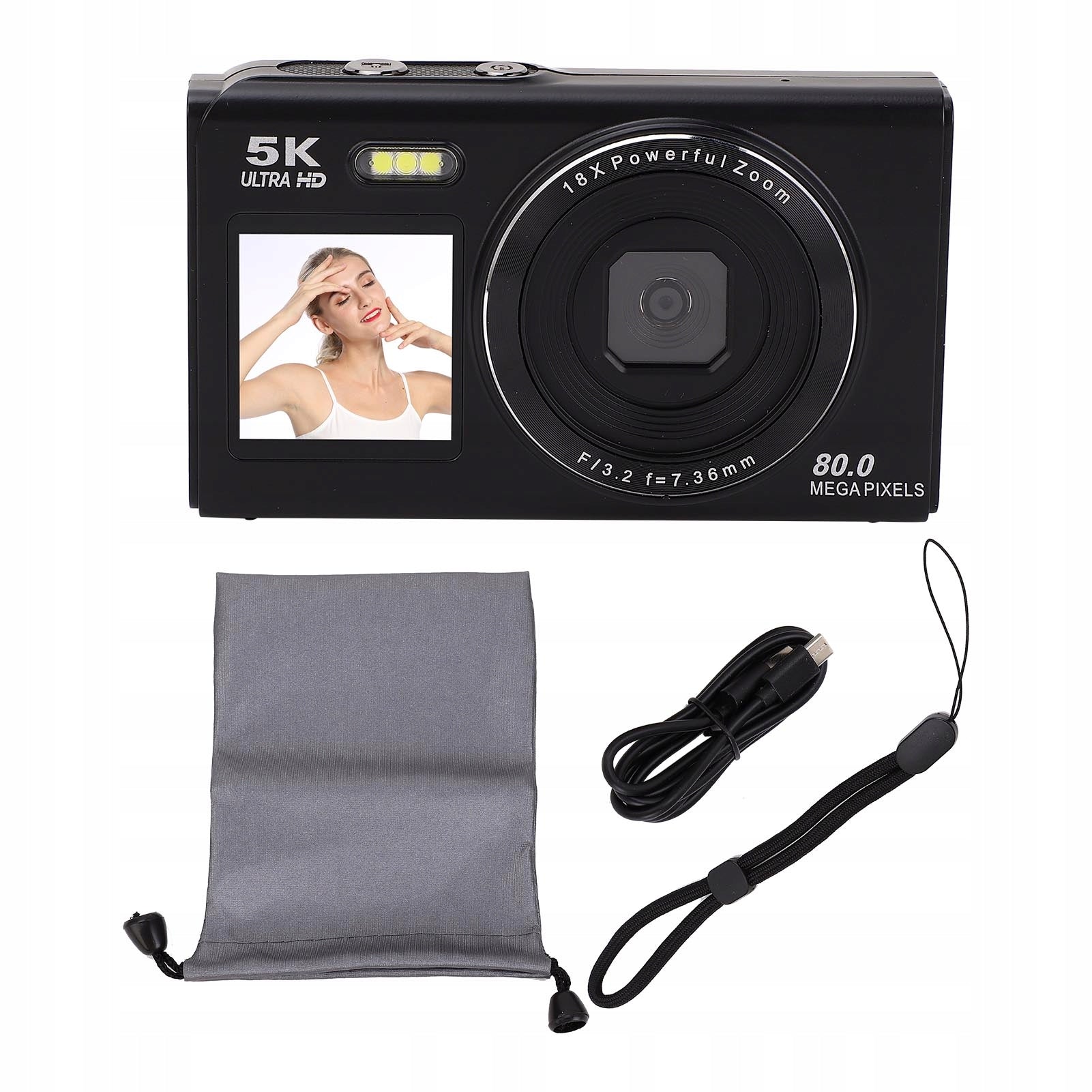 5K 80MP Digital Camera Dual Screen Autofocus 18x Zoom Wi -Fi with WD