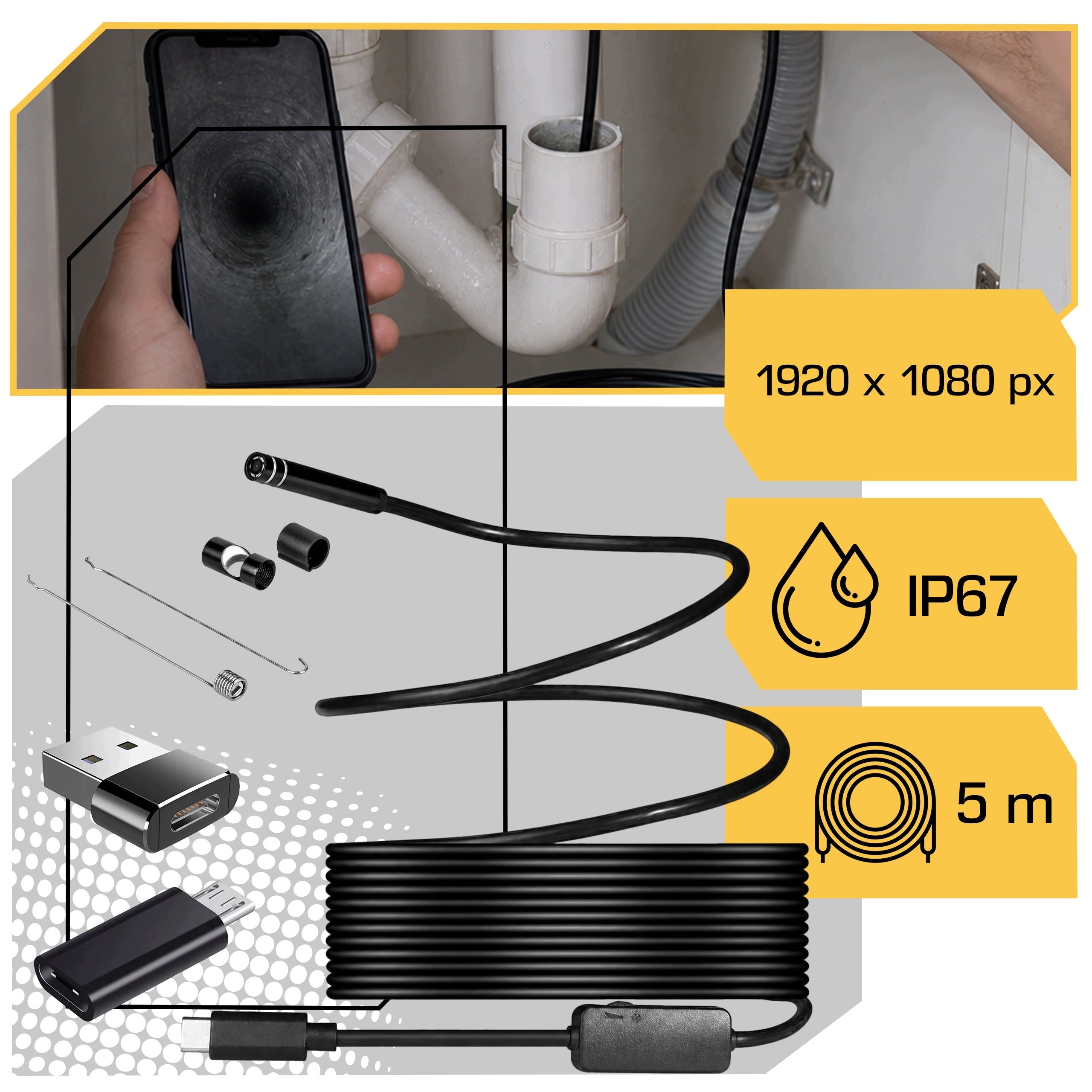 5M LED ENDOSCOPE INSPECTION CAMERA FOR USB-C PHONE 3in1 HD ANDROID PC Brand Lewer