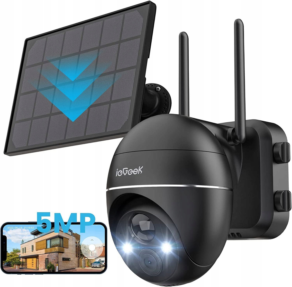 5MPX Outdoor Solar Camera Wireless BATTERY Rotating Monitoring