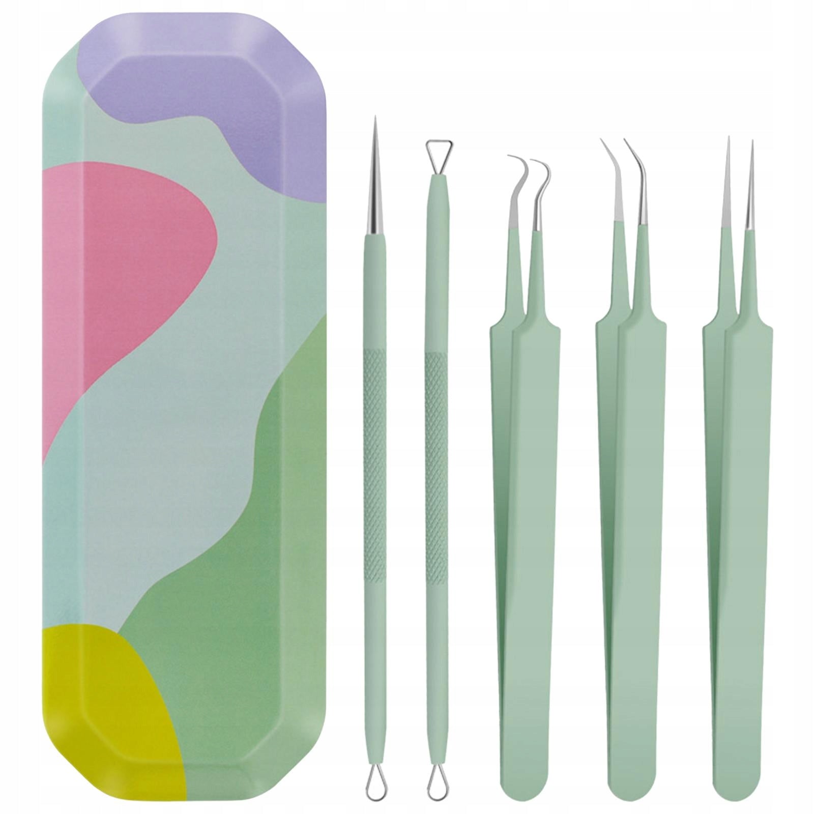 5Pcs Acne Blackhead Removal Kit Professional Stainles Steel Case Face Green