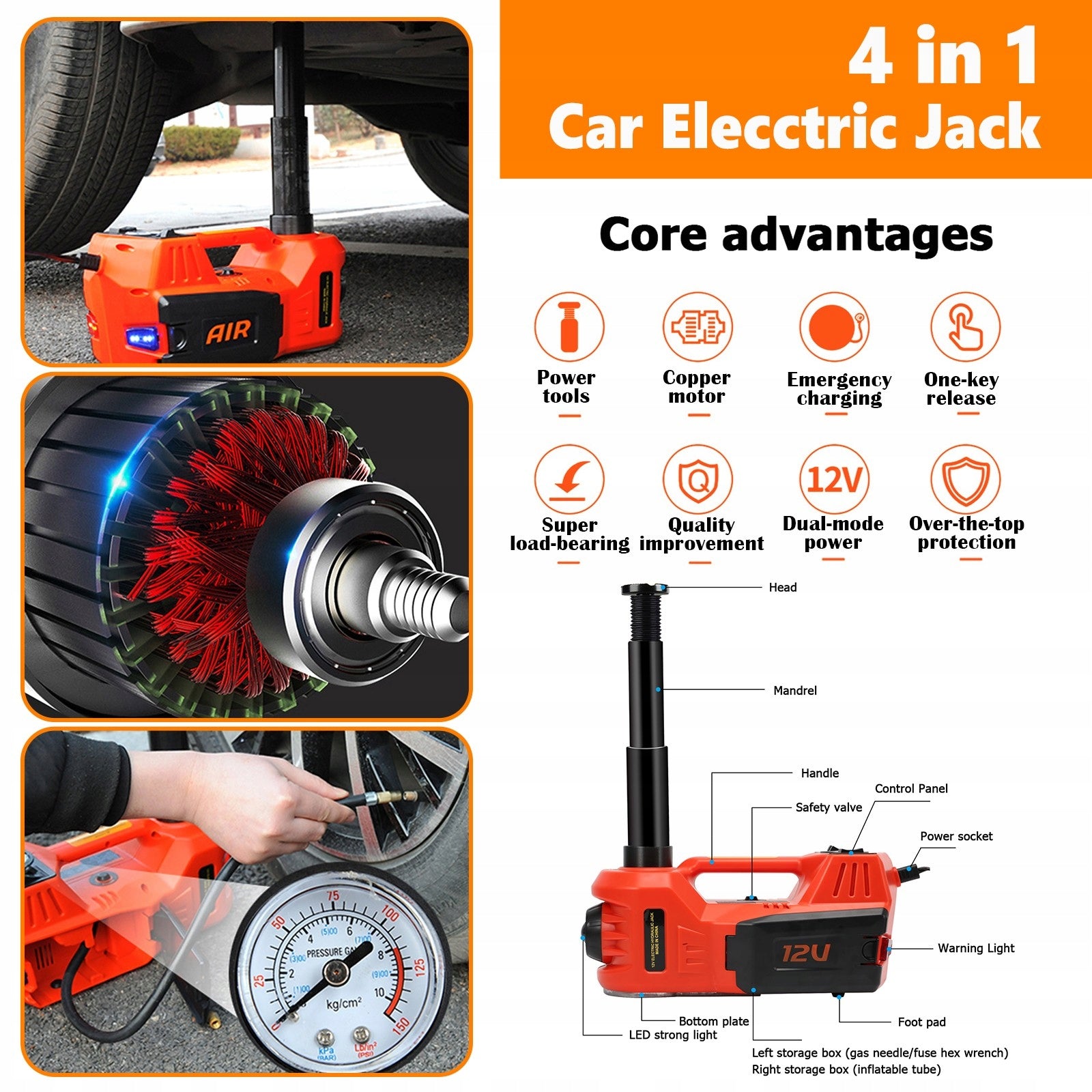 5T Electric Hydraulic Car Jacks Kit 12V Load Tyre Change Tool Auto Lift Brand no brand
